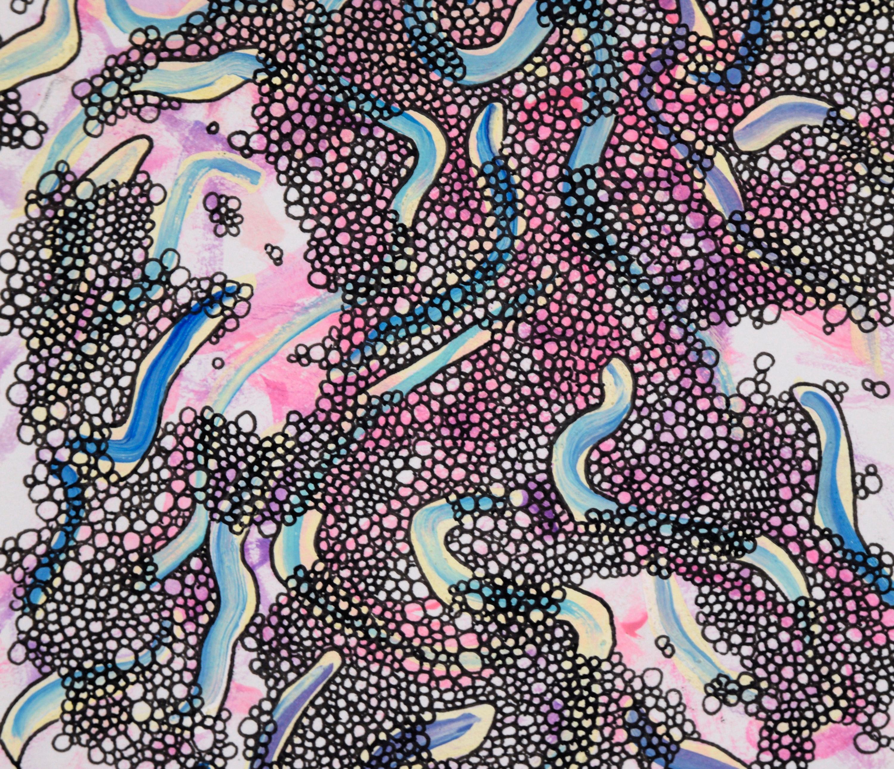 Abstrakte Komposition „Bubbles“ aus Acryl und Tinte auf Papier (Violett), Abstract Painting, von Devon Brockopp-Hammer