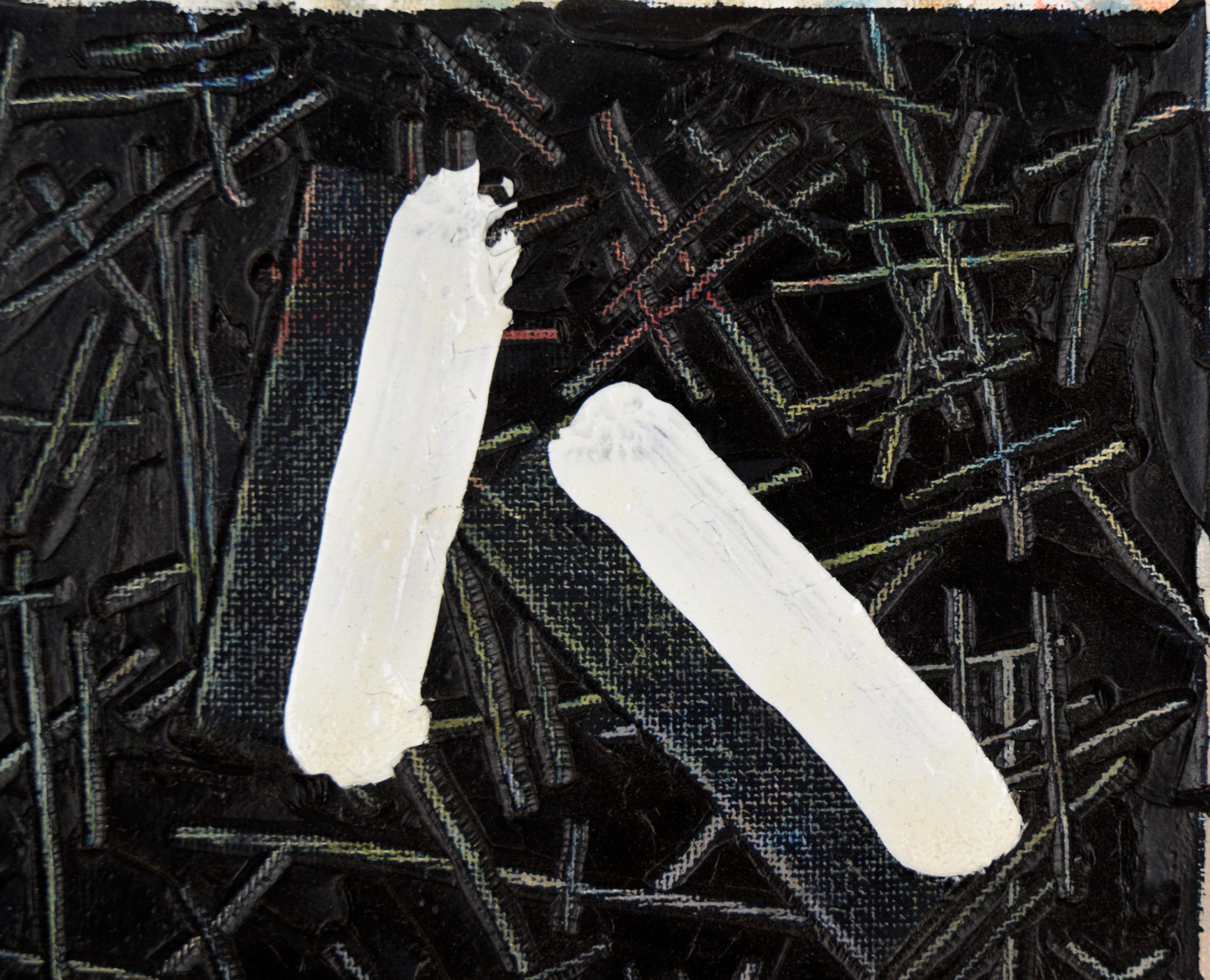 „Not Black and White“ – Abstrakte Komposition in Öl auf Leinwand – Painting von Devon Brockopp-Hammer