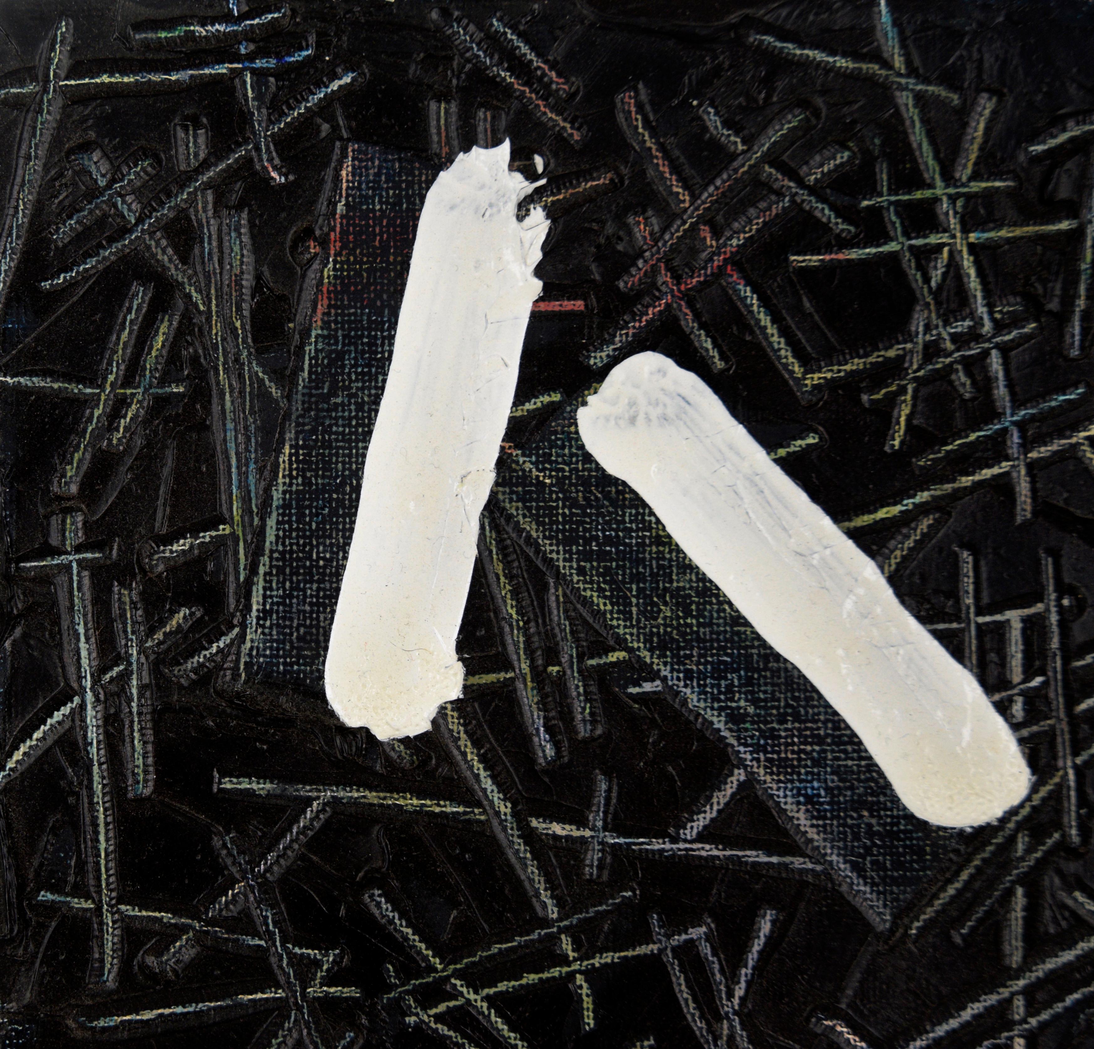 „Not Black and White“ – Abstrakte Komposition in Öl auf Leinwand (Abstrakter Expressionismus), Painting, von Devon Brockopp-Hammer