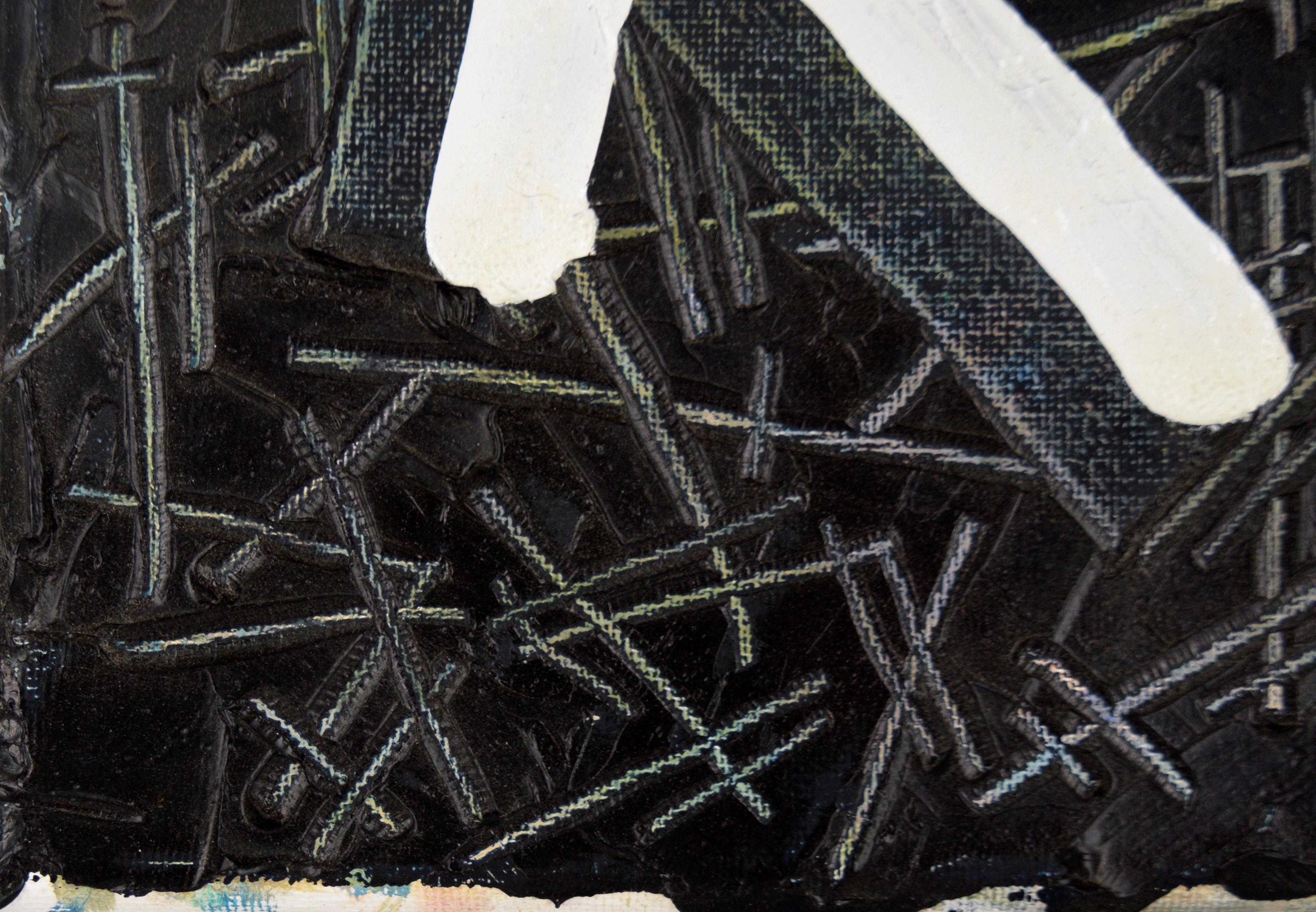 „Not Black and White“ – Abstrakte Komposition in Öl auf Leinwand (Schwarz), Abstract Painting, von Devon Brockopp-Hammer