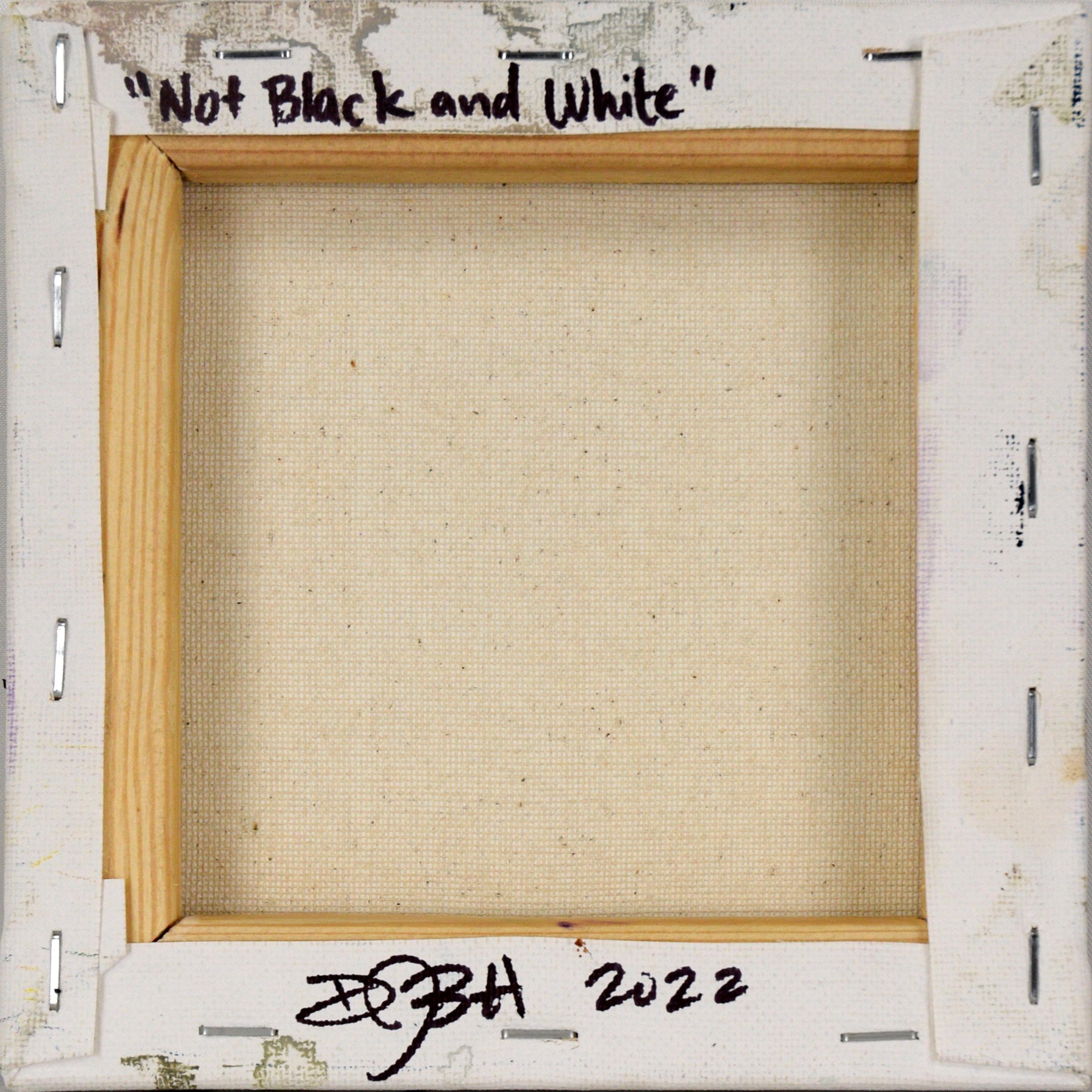 „Not Black and White“ – Abstrakte Komposition in Öl auf Leinwand im Angebot 2
