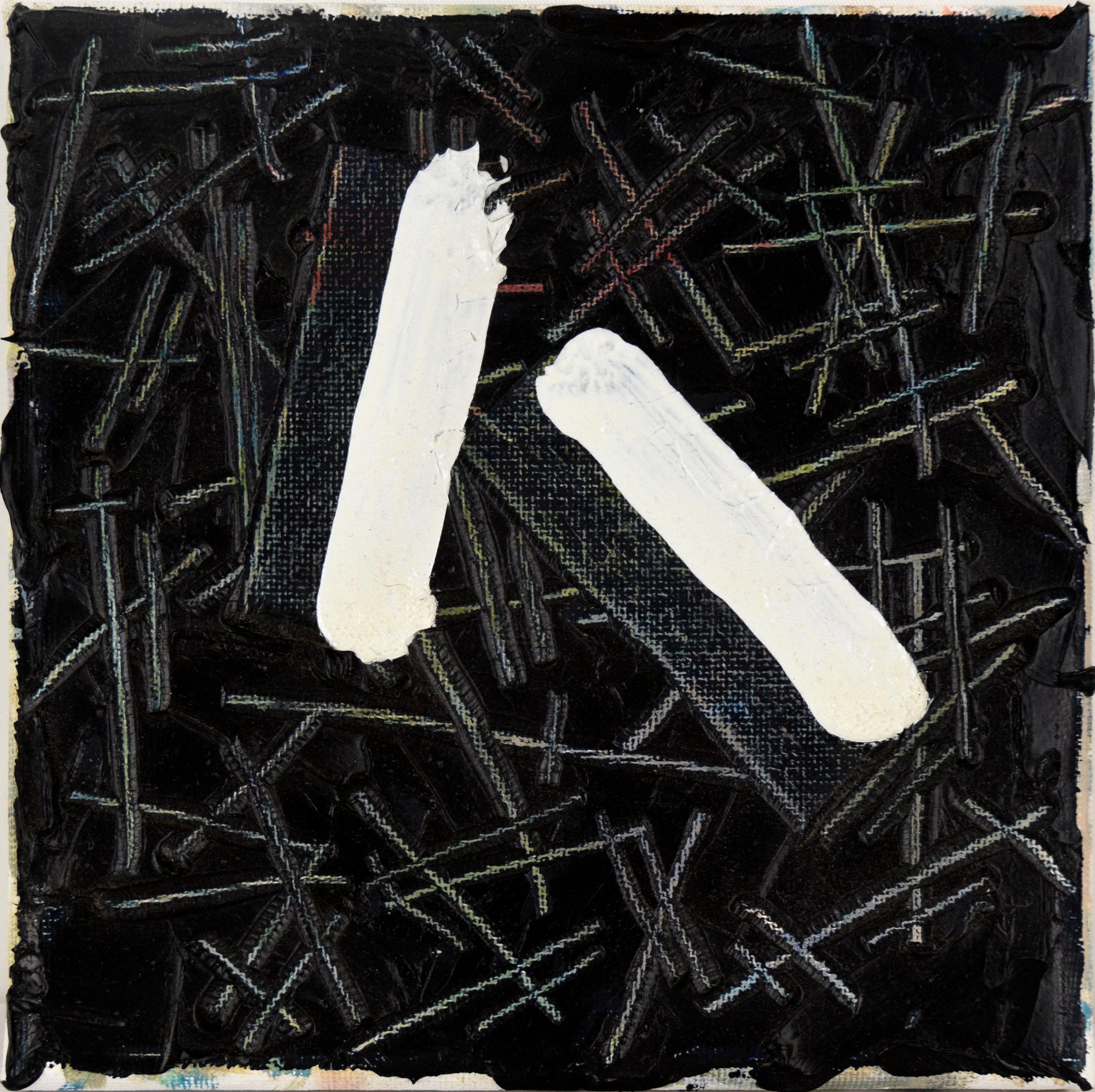 Devon Brockopp-Hammer Abstract Painting – „Not Black and White“ – Abstrakte Komposition in Öl auf Leinwand