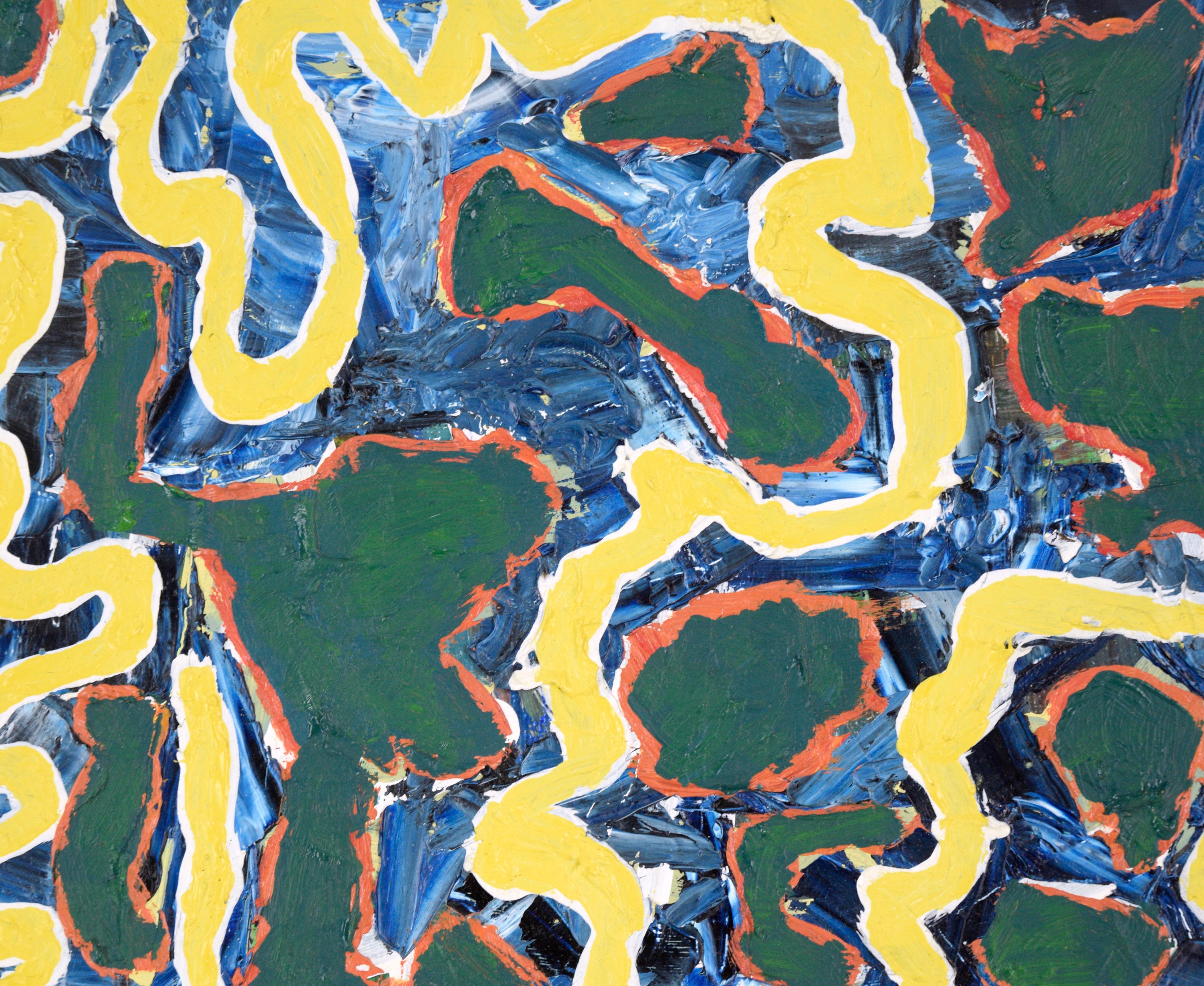 „Patches and a Path“ – abstrakte Komposition in Öl auf Leinwand im Angebot 2