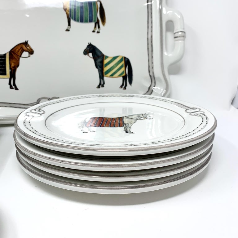 Devon Equestrian Ceramic Dinner Plates S/4, Made in Italy For Sale at