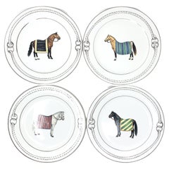 Devon Equestrian Ceramic Dinner Plates S/4, Made in Italy