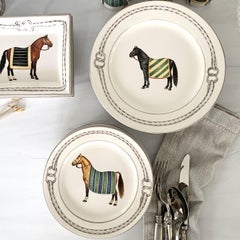 Devon Equestrian Ceramic Salad Plates S/4,  Made in Italy