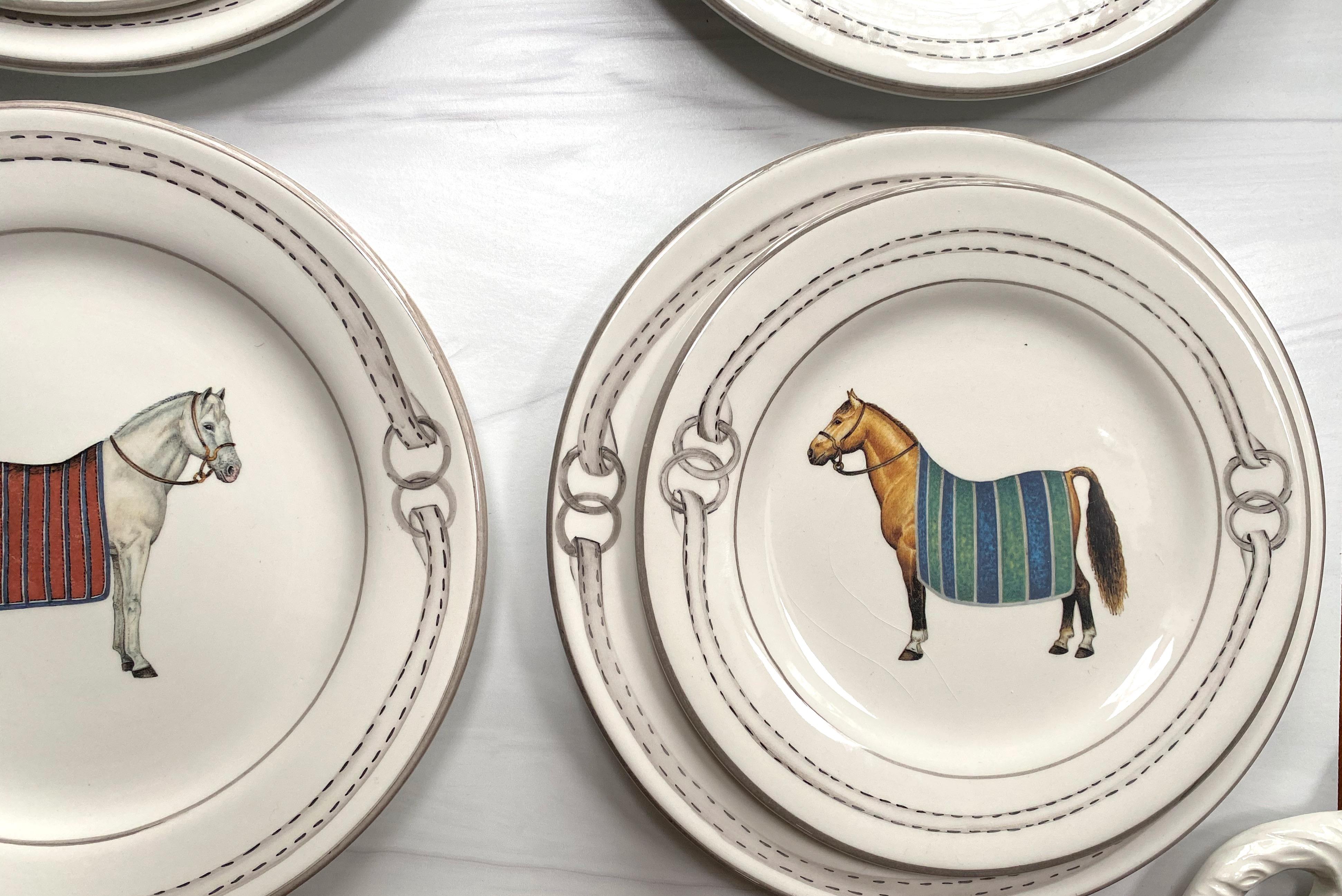 Italian Devon Equestrian Ceramic Salad Plates S/4,  Made in Italy For Sale