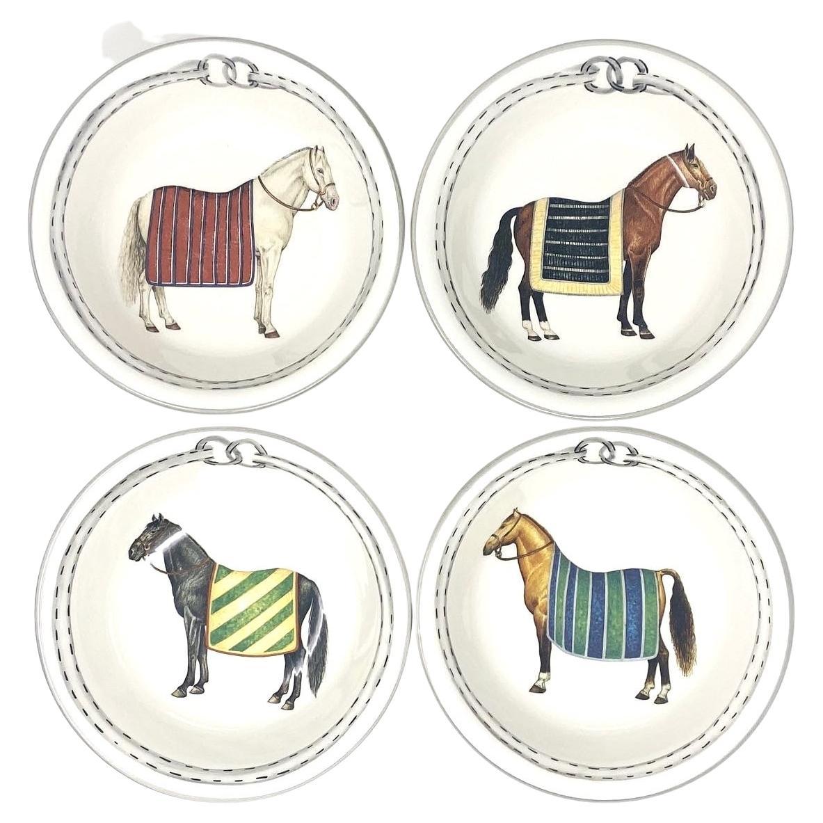 Devon Equestrian Ceramic Salad Plates S/4,  Made in Italy For Sale