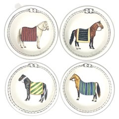 Devon Equestrian Ceramic Salad Plates S/4,  Made in Italy