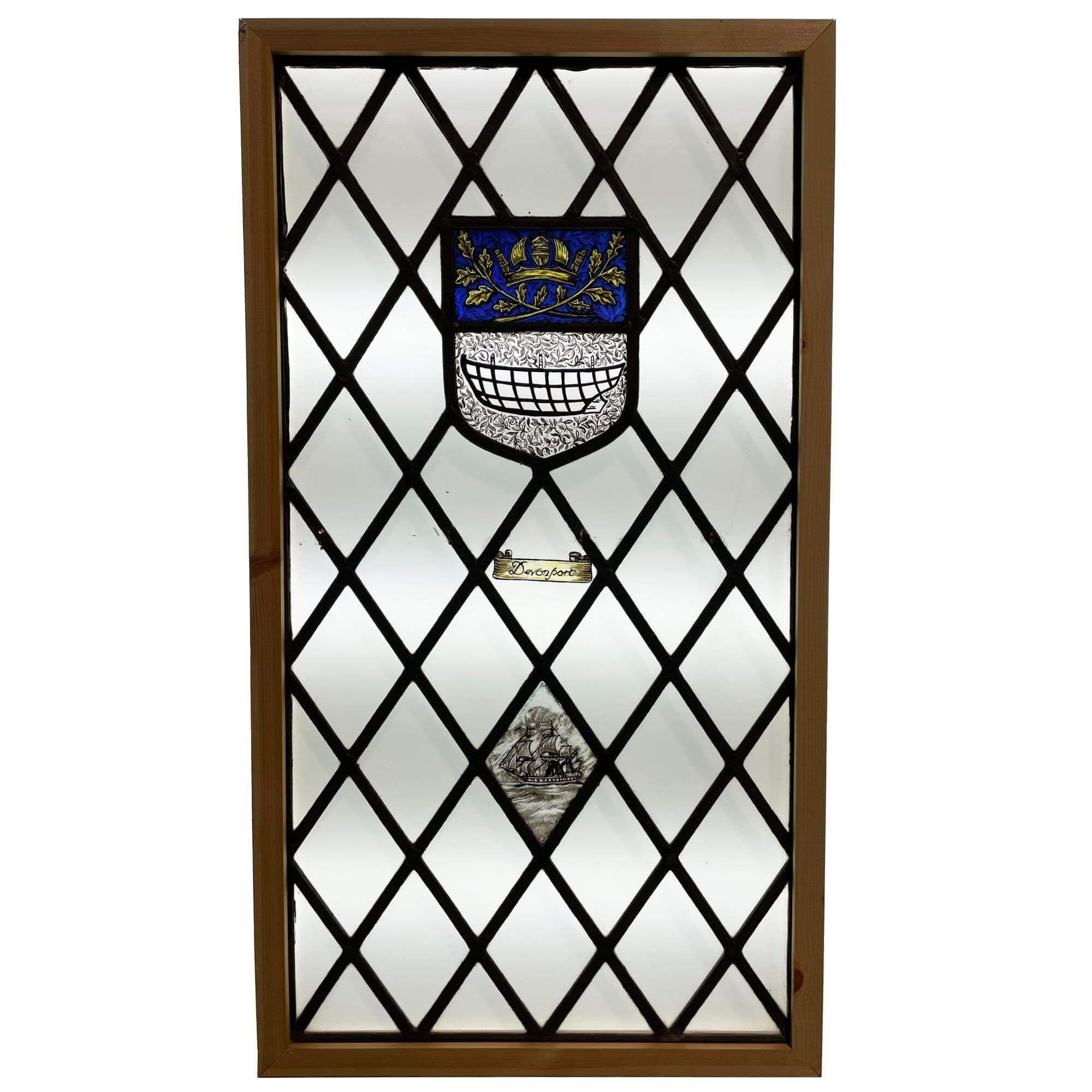 English ‘Devonport’ Antique Stained Glass Window For Sale