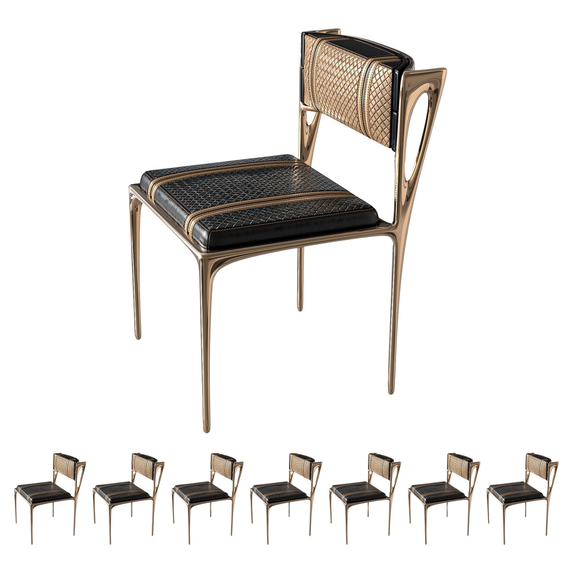 „Devonshire“-Stuhl, achtteilig, Bronze und maßgeschneidertes Leder, Istanbul