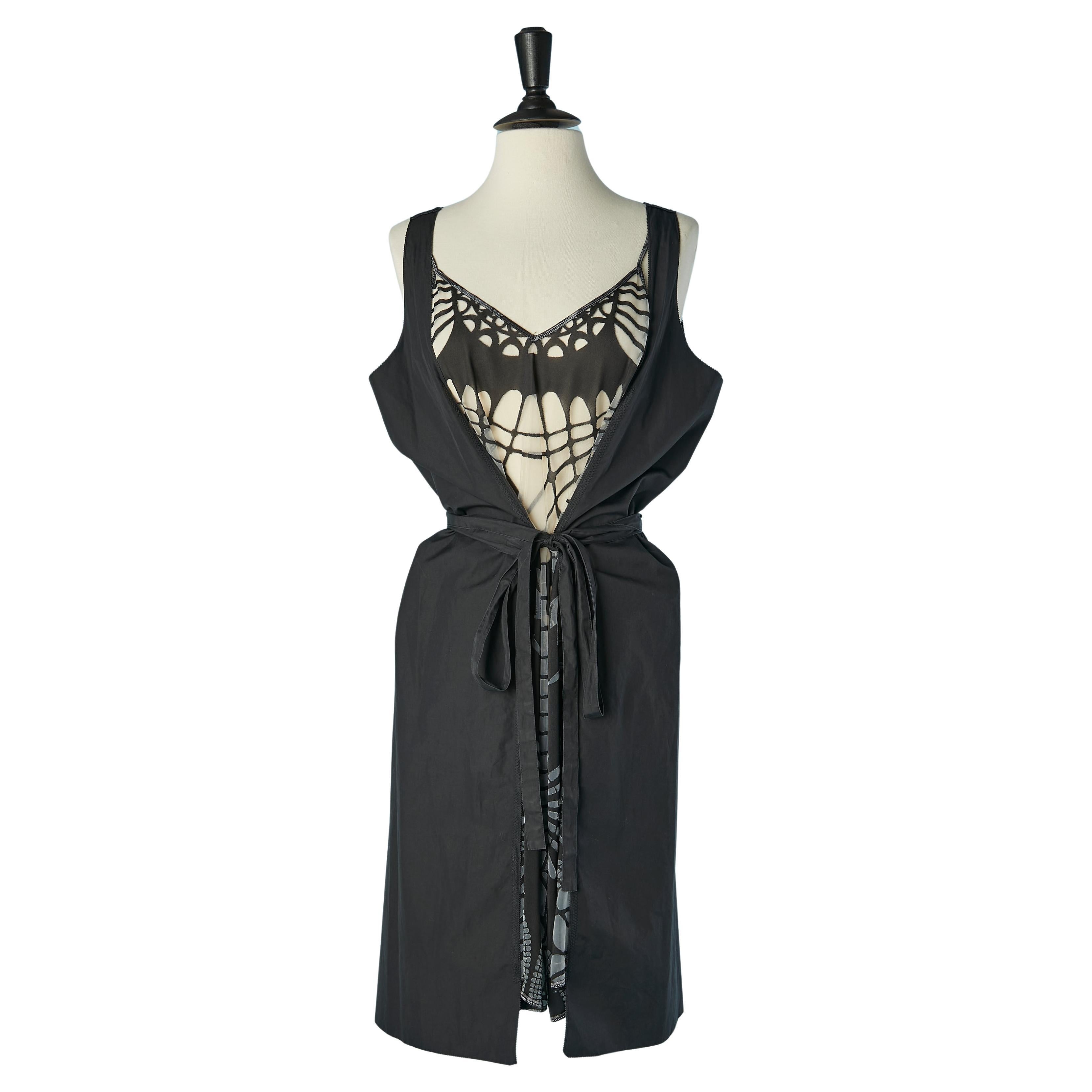 Vestido slip devoré y vestido doble de algodón con cinturón de algodón JEAN-PAUL GAULTIER en venta
