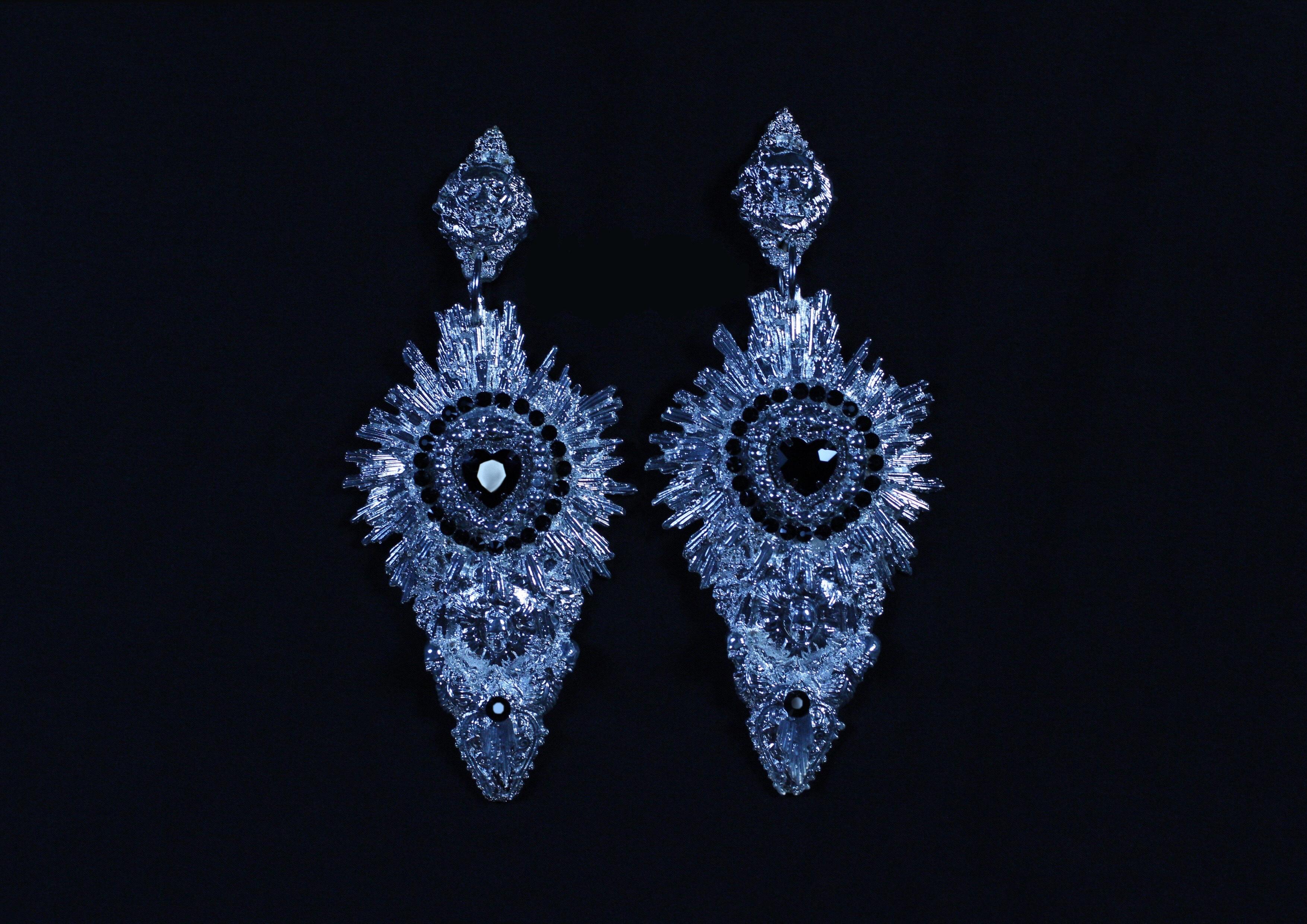 Women's or Men's Devotion Earrings: Hand sculpted Gothic Elegance in Sterling Silver Luxury piece For Sale