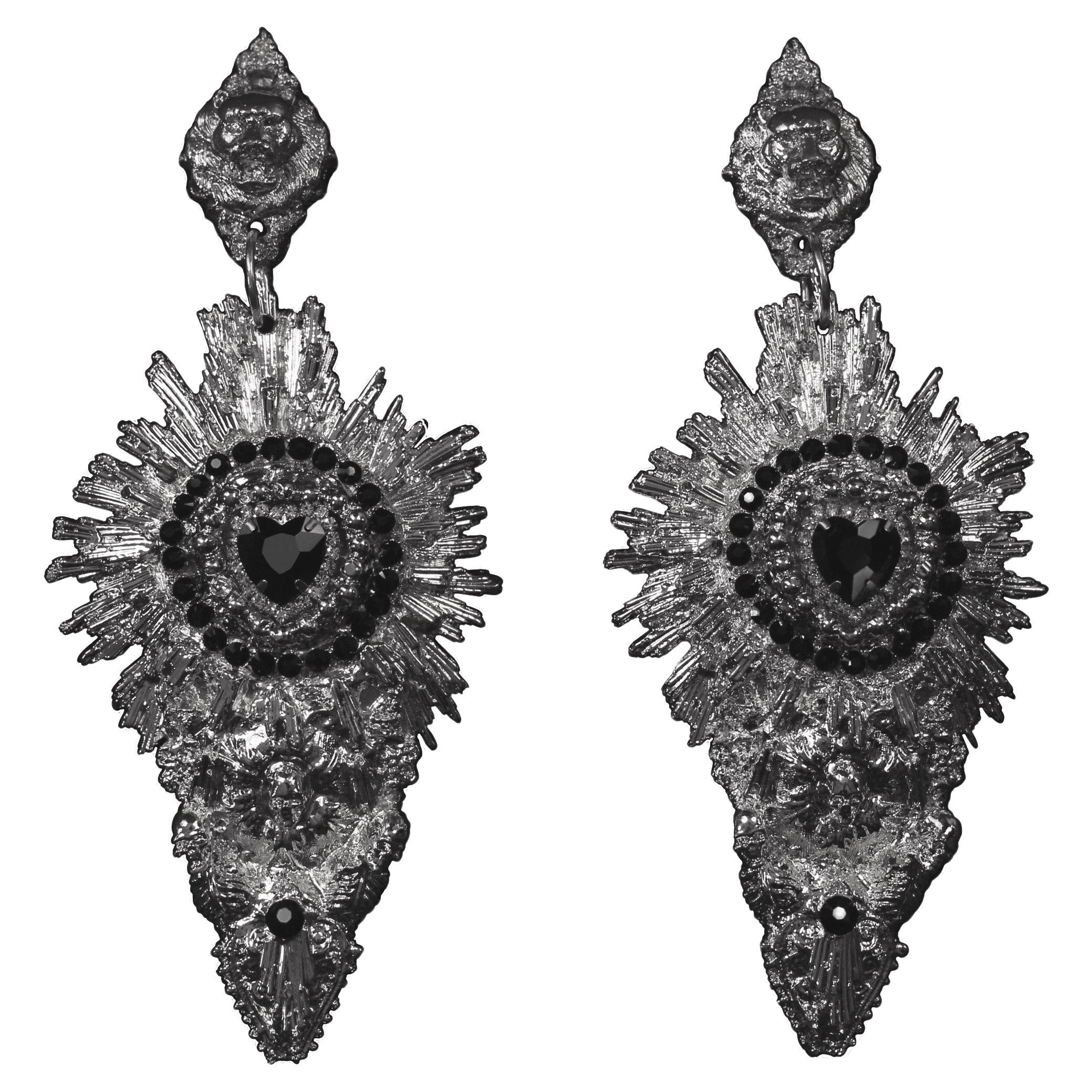Devotion Earrings: Hand sculpted Gothic Elegance in Sterling Silver Luxury piece For Sale