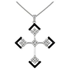 Devotion Goldkreuz-Halskette mit Diamanten und schwarzer Emaille