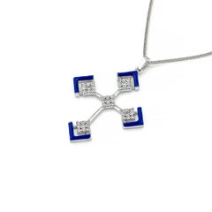 Devotion Gold Cross Necklace with Diamonds and Navy Enamel
