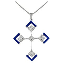 Devotion Goldkreuz-Halskette mit Diamanten und marineblauer Emaille