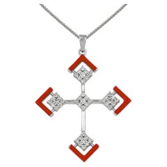 Antique Devotion Gold Cross Necklace with Diamonds and Red Enamel