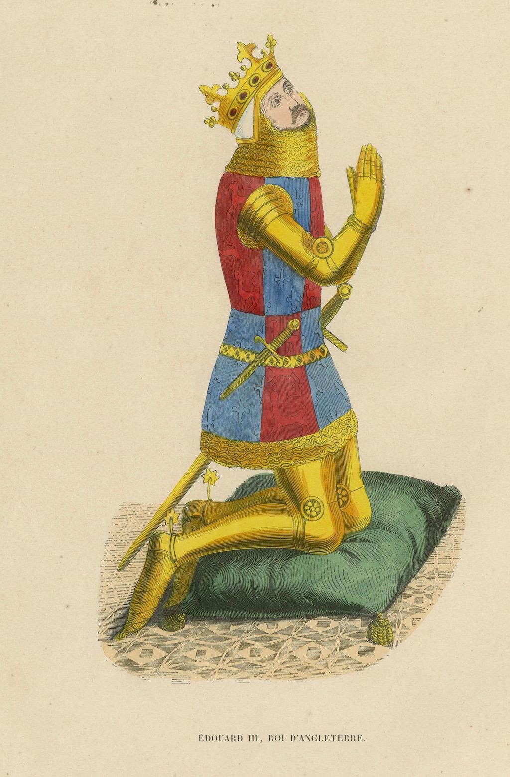 Paper Devotion of a Monarch: Edward III in Prayerful Pose, A Lithograph of 1847 For Sale