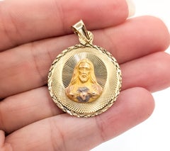 Devotional Jesus & Virgin Mary Medallion Pendant in 14k Two-Tone Gold