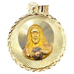 Devotional Jesus & Virgin Mary Medallion Pendant in 14k Two-Tone Gold