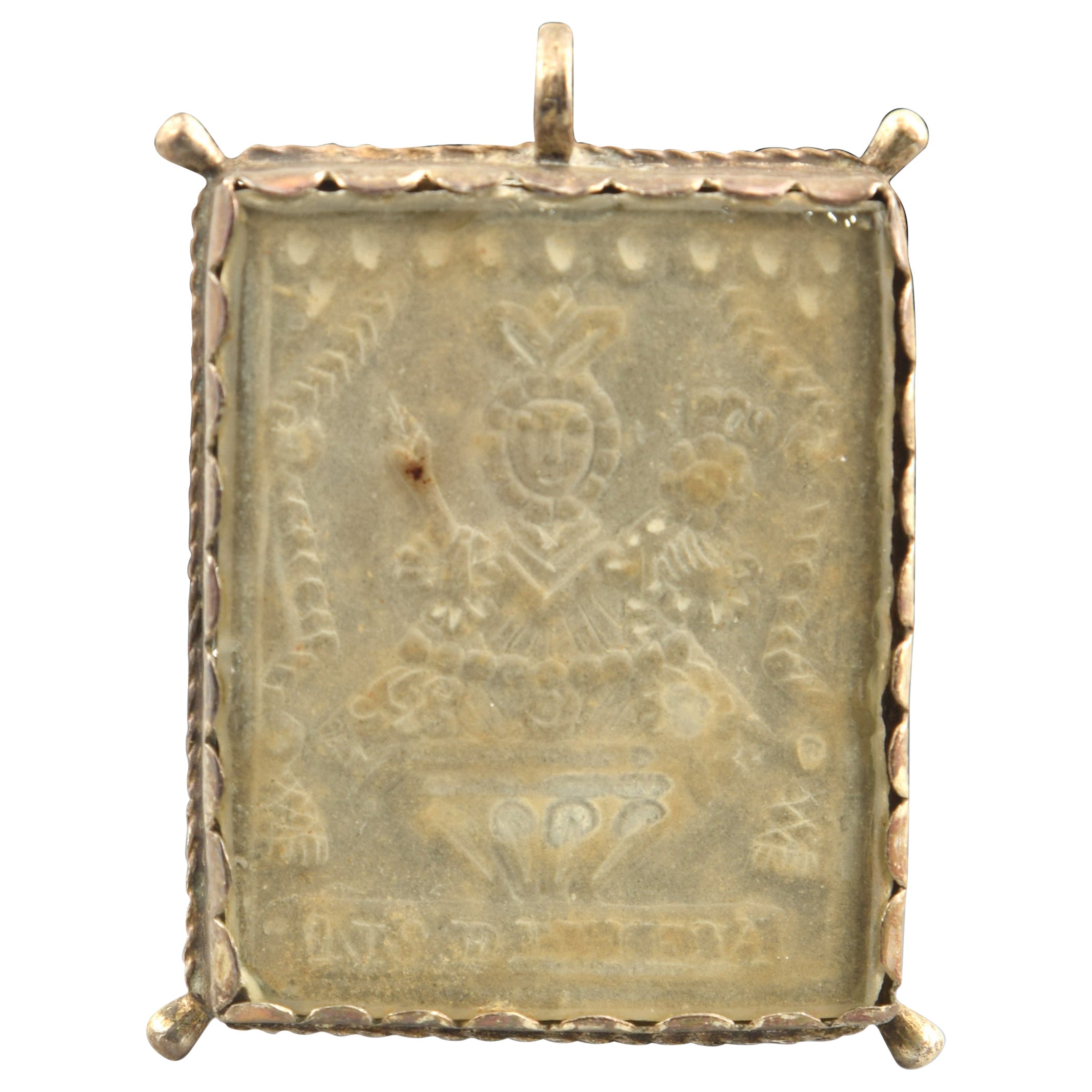 Devotional Medal with Inquisition Heraldry, Silver, Stone, Spain, 17th Century