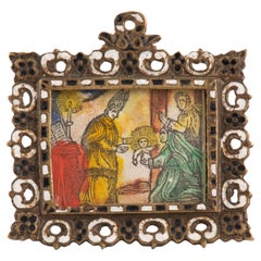 Devotional medallion. Bronze, enamel, glass, etc. Spanish school, 17th century.