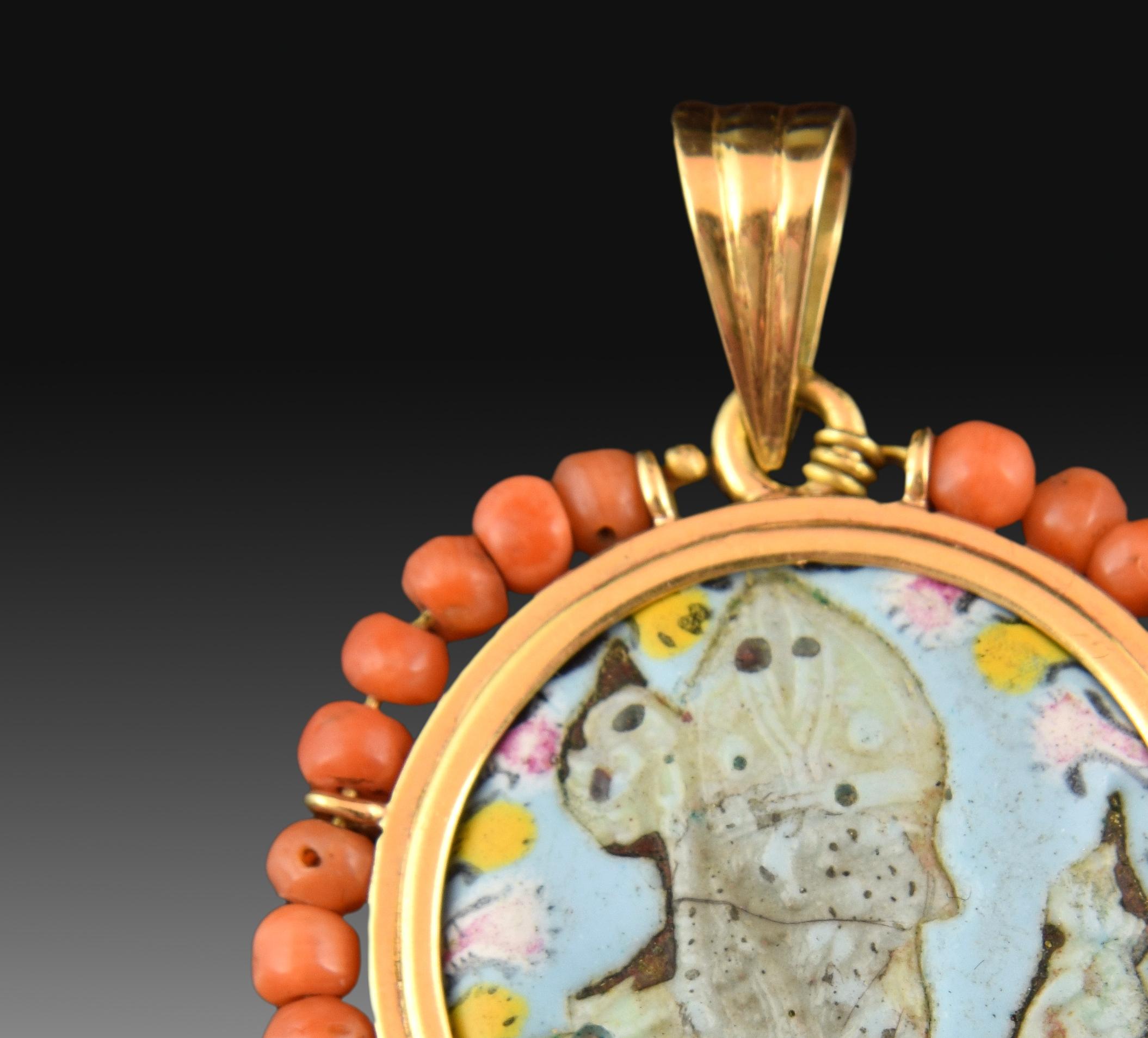 Neoclassical Devotional Pendant, Gold, Coral, Enamels, Possibly, 18th-19th Century