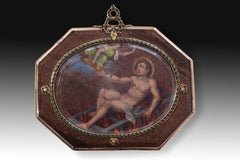 Devotional Pendant, Oil on Aventurine, Gold, Enamel, Spain, 17th Century