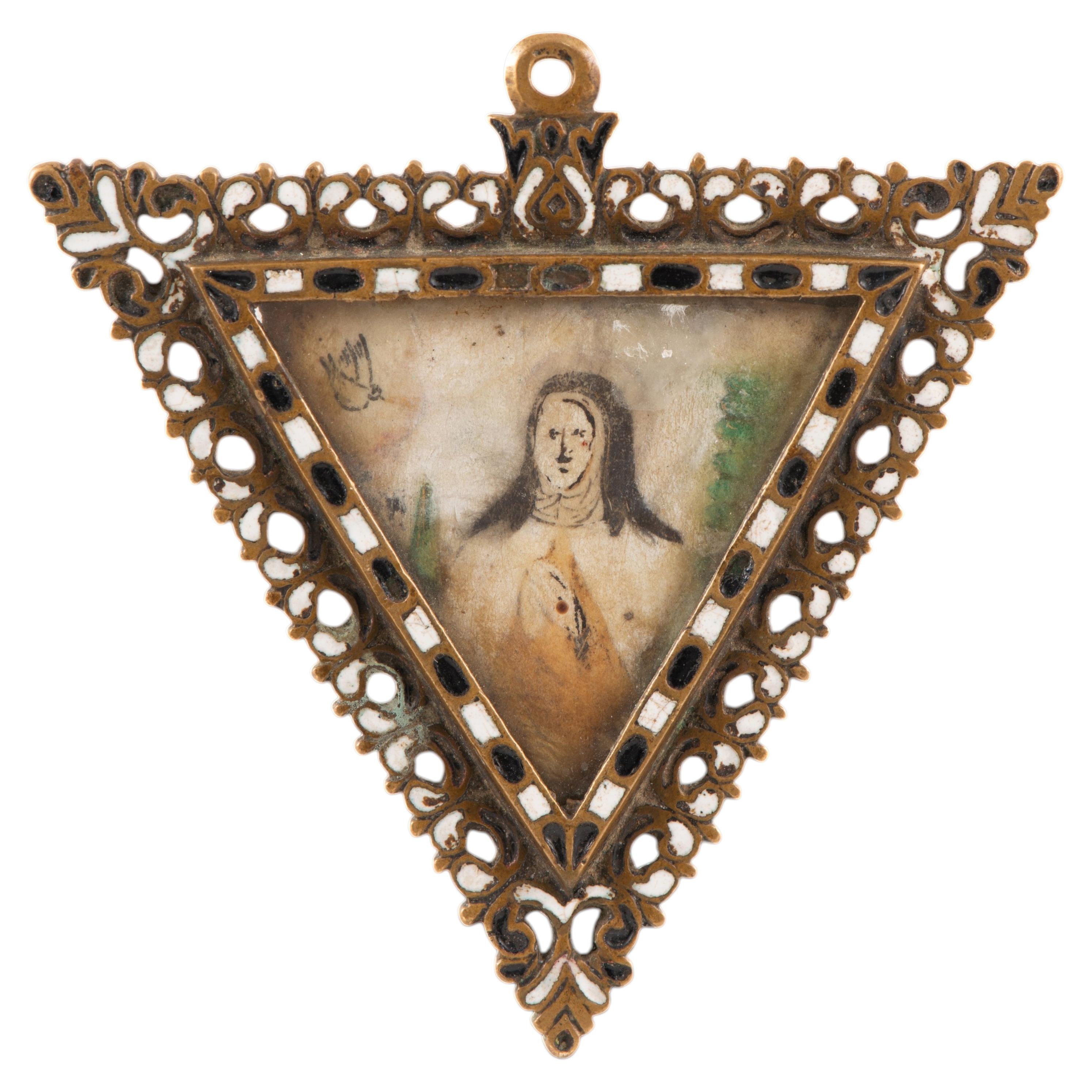 Devotional pendant, Saint Teresa of Ávila. Bronze, enamel, etc. Spanish School. For Sale