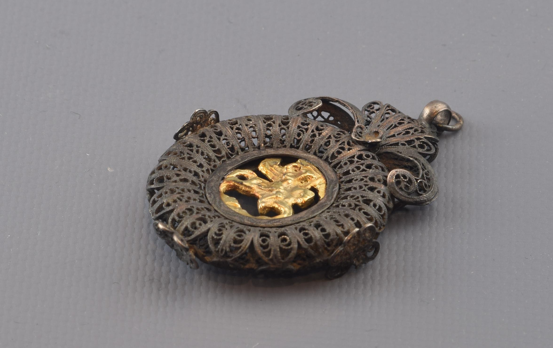 European Devotional Pendant with St. George, Silver, 19th Century