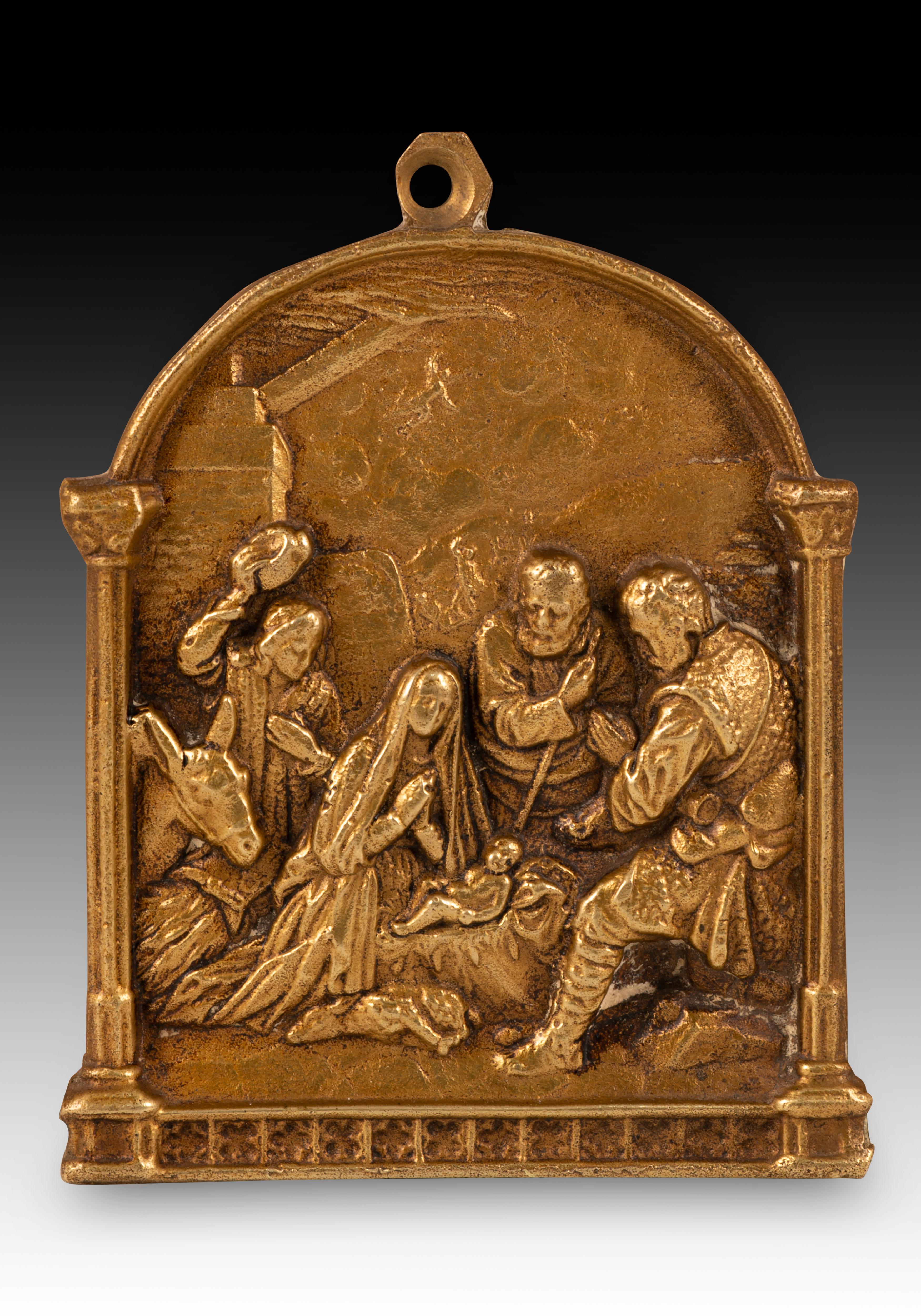 Baroque Plaque dévotionnelle, Naissance du Christ. Bronze. XIXème siècle. en vente
