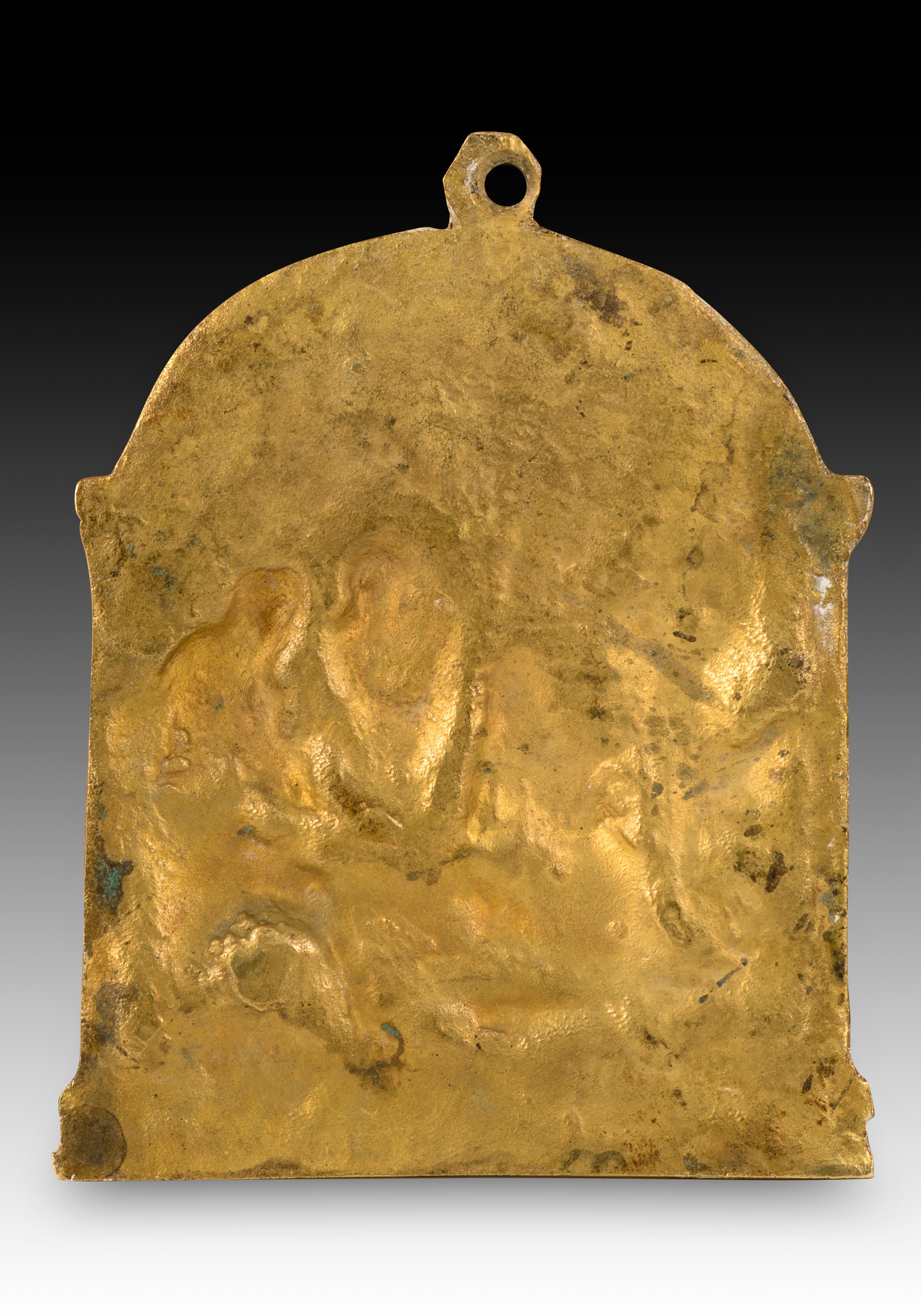 Espagnol Plaque dévotionnelle, Naissance du Christ. Bronze. XIXème siècle. en vente