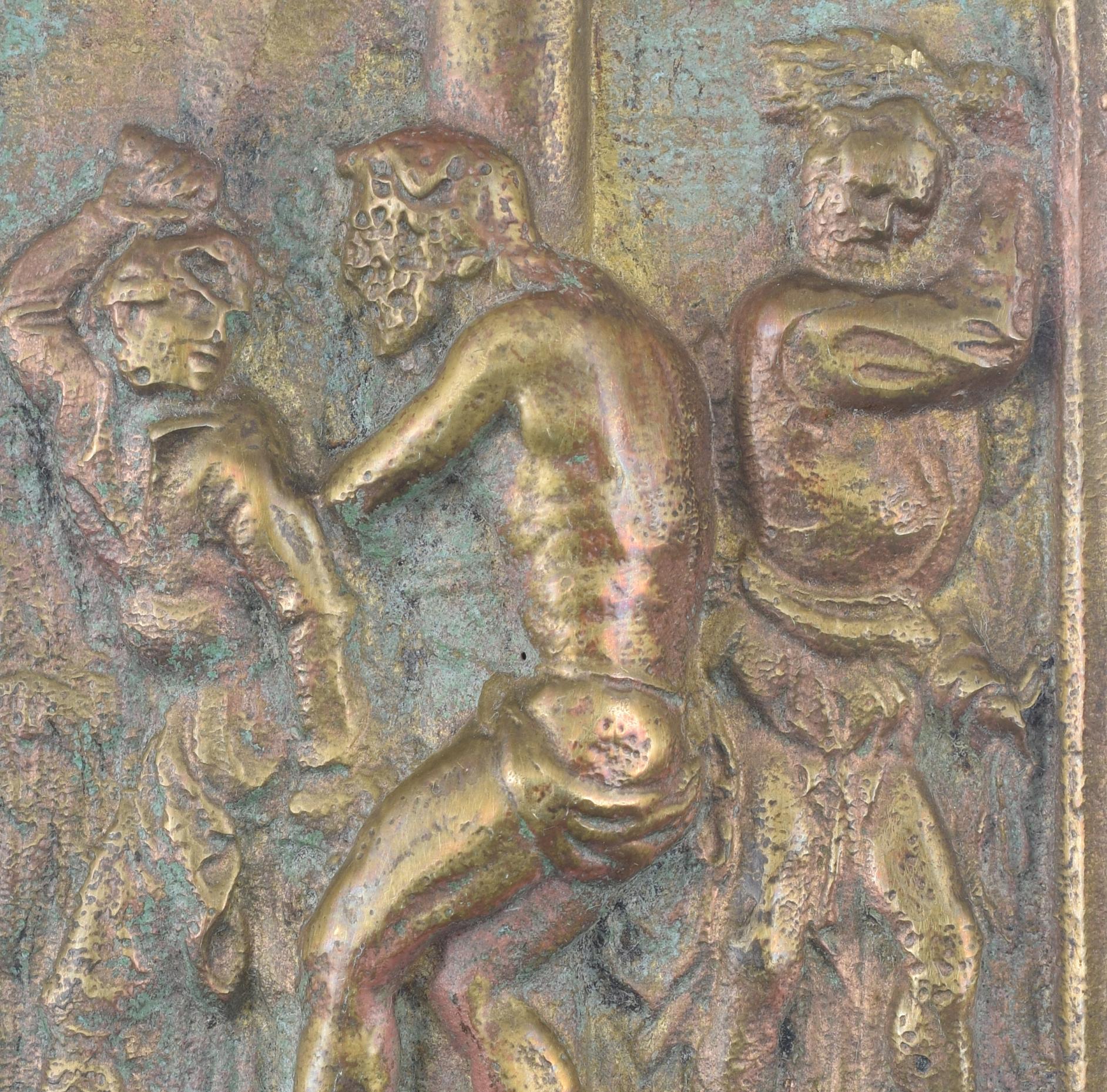 Neoclassical Revival Devotional plaque, Flagellation. Bronze. Spanish school, 19th c., after Dürer.