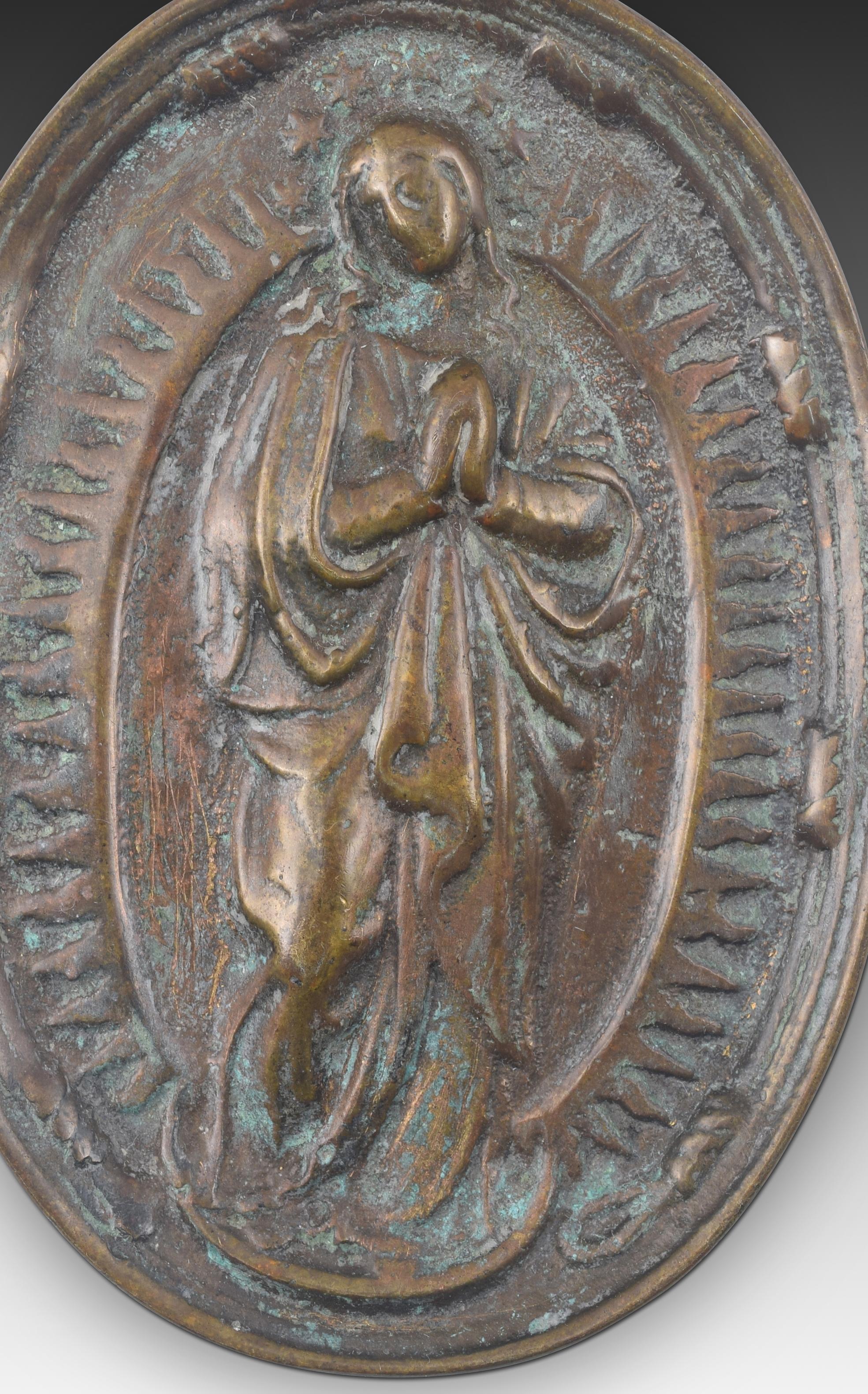 Devotionale Plakette, makellose Wahrnehmung. Bronze. Spanische Schule, 17. Jahrhundert.  im Zustand „Relativ gut“ im Angebot in Madrid, ES