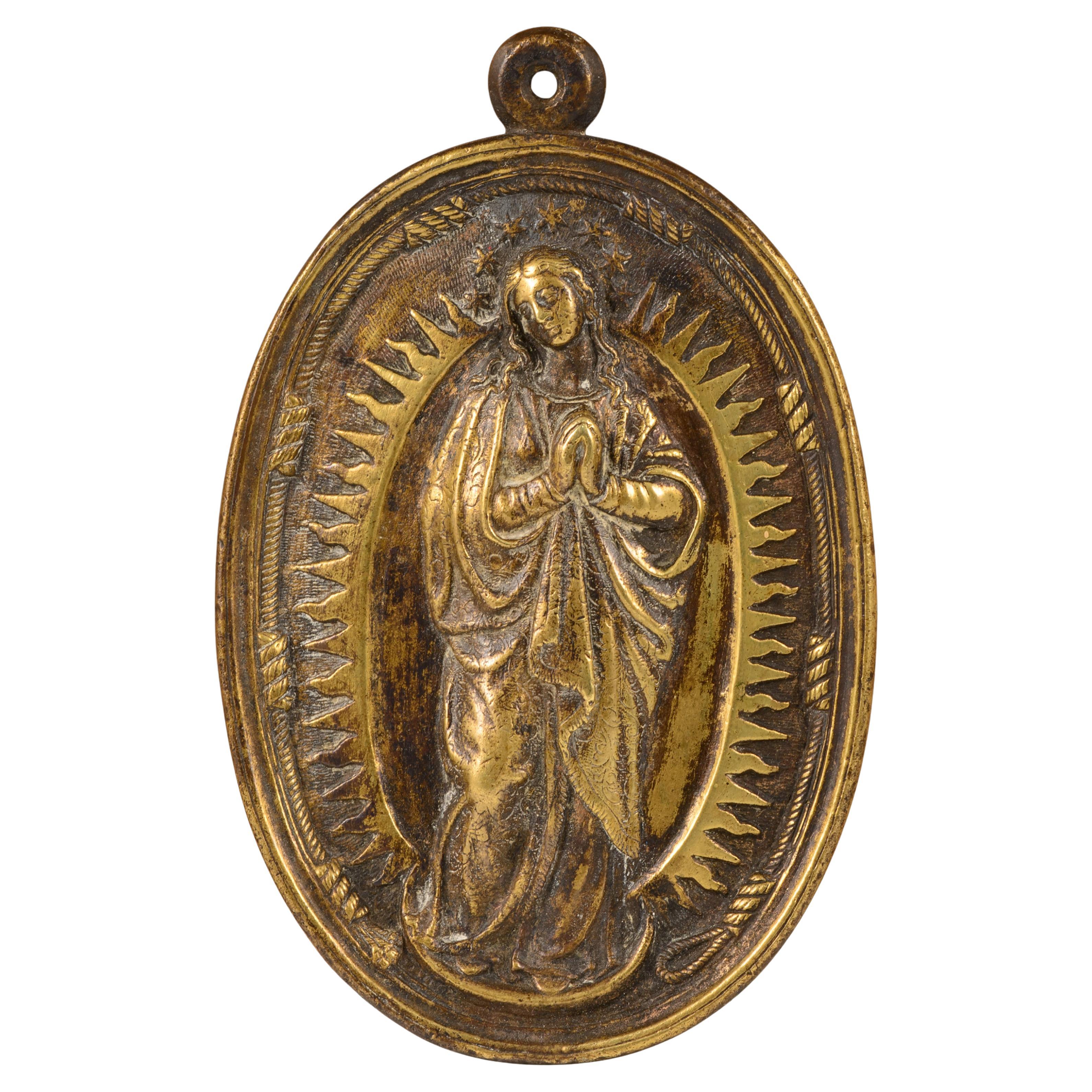 Targa devozionale, Immacolata Concezione. Bronzo. Spanish School, XVII secolo.