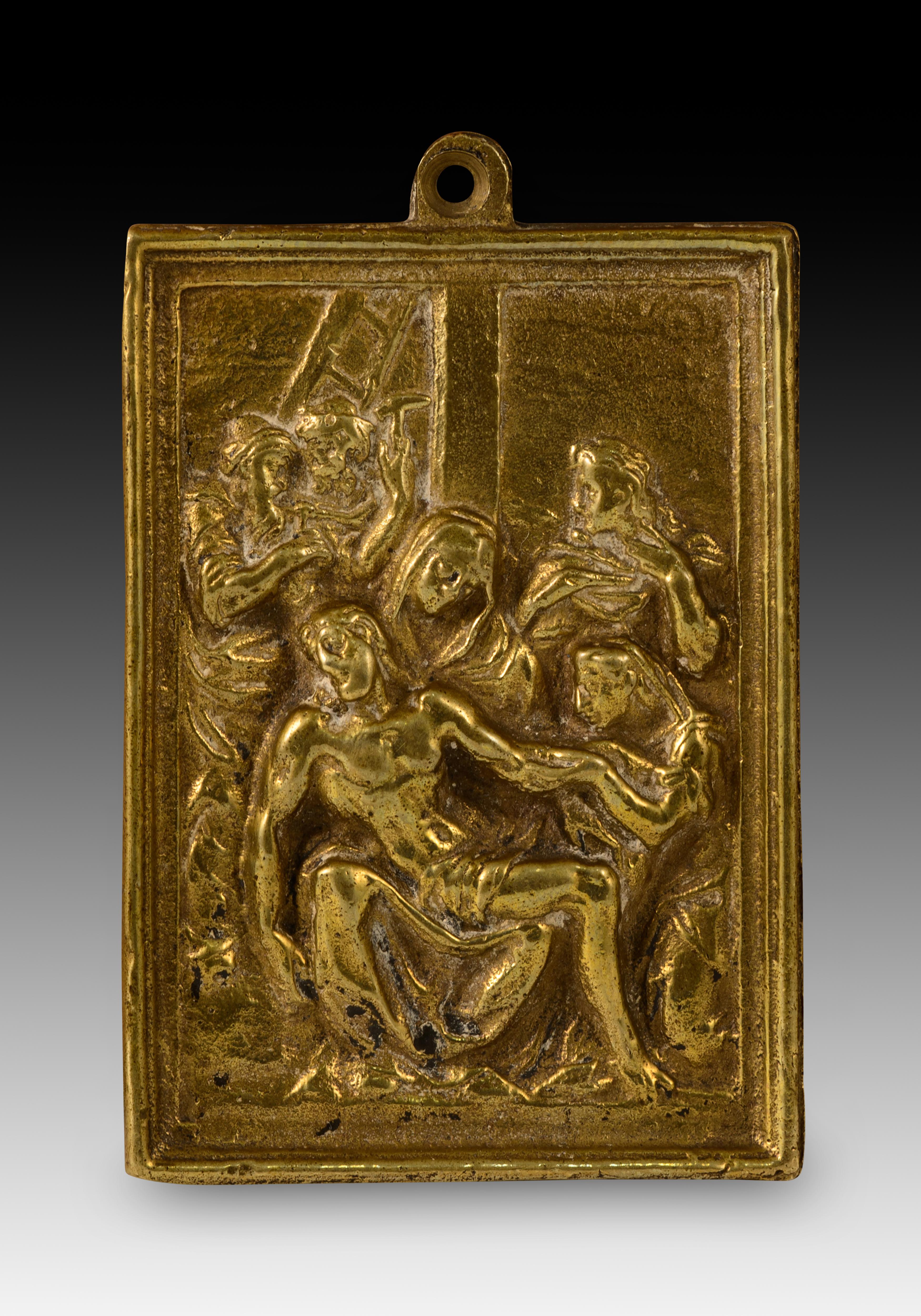 Barocco Targa devozionale, Pietà. Bronzo. Spanish School, XVII-XVIII secolo. in vendita