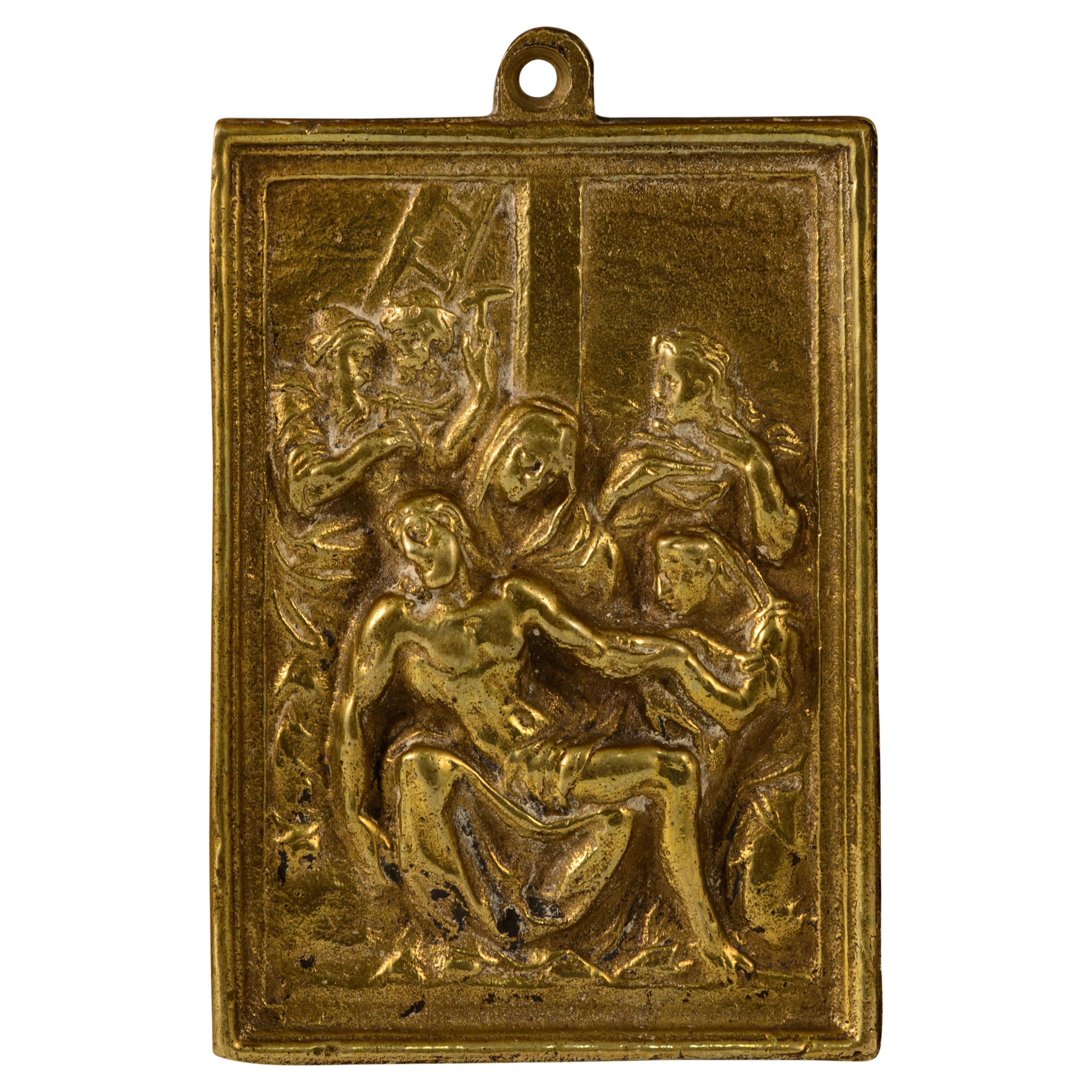 Targa devozionale, Pietà. Bronzo. Spanish School, XVII-XVIII secolo. in vendita