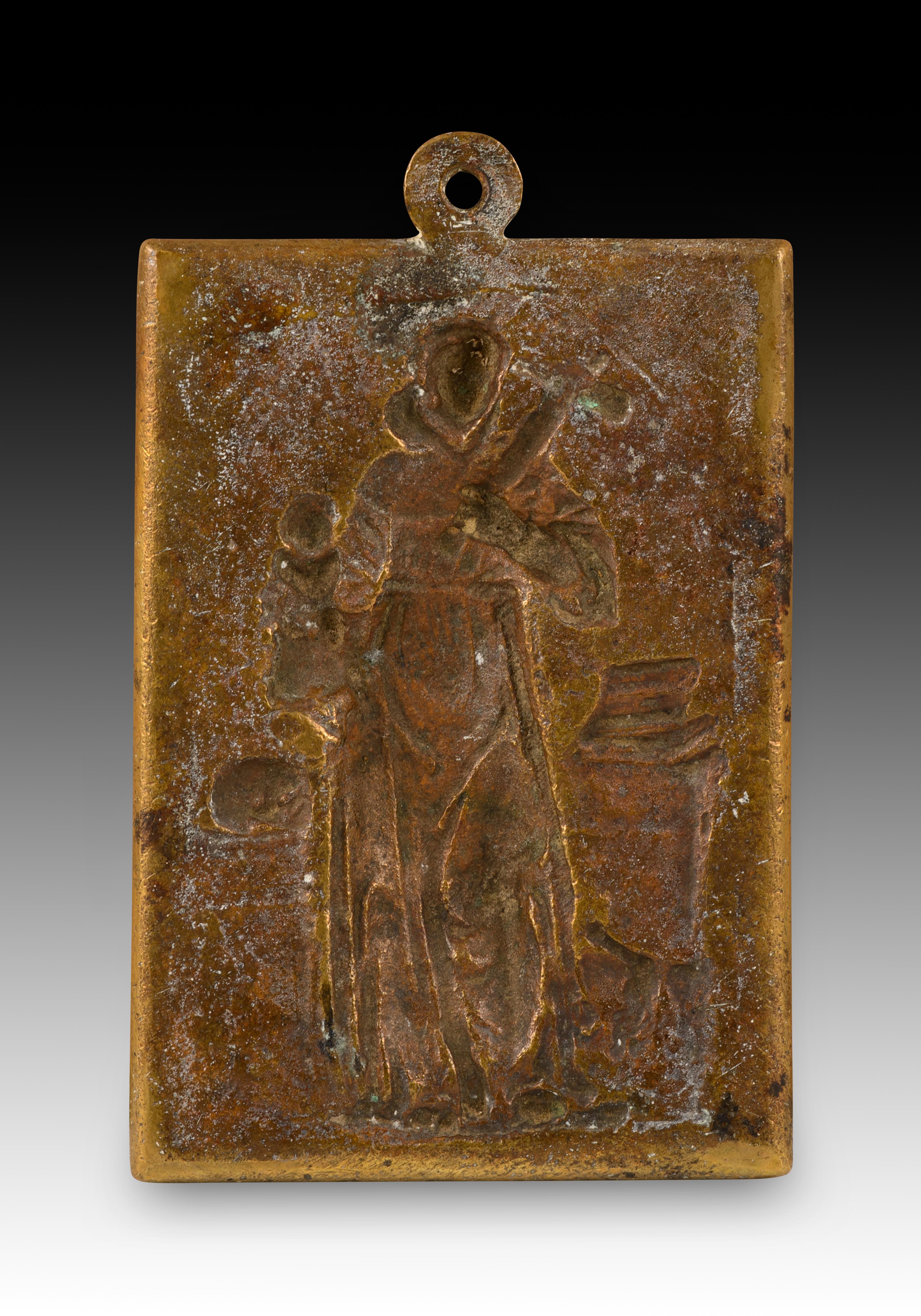 Barocco Targa devozionale, Sant'Antonio di Padova. Bronzo. Spanish School, XVII secolo. in vendita