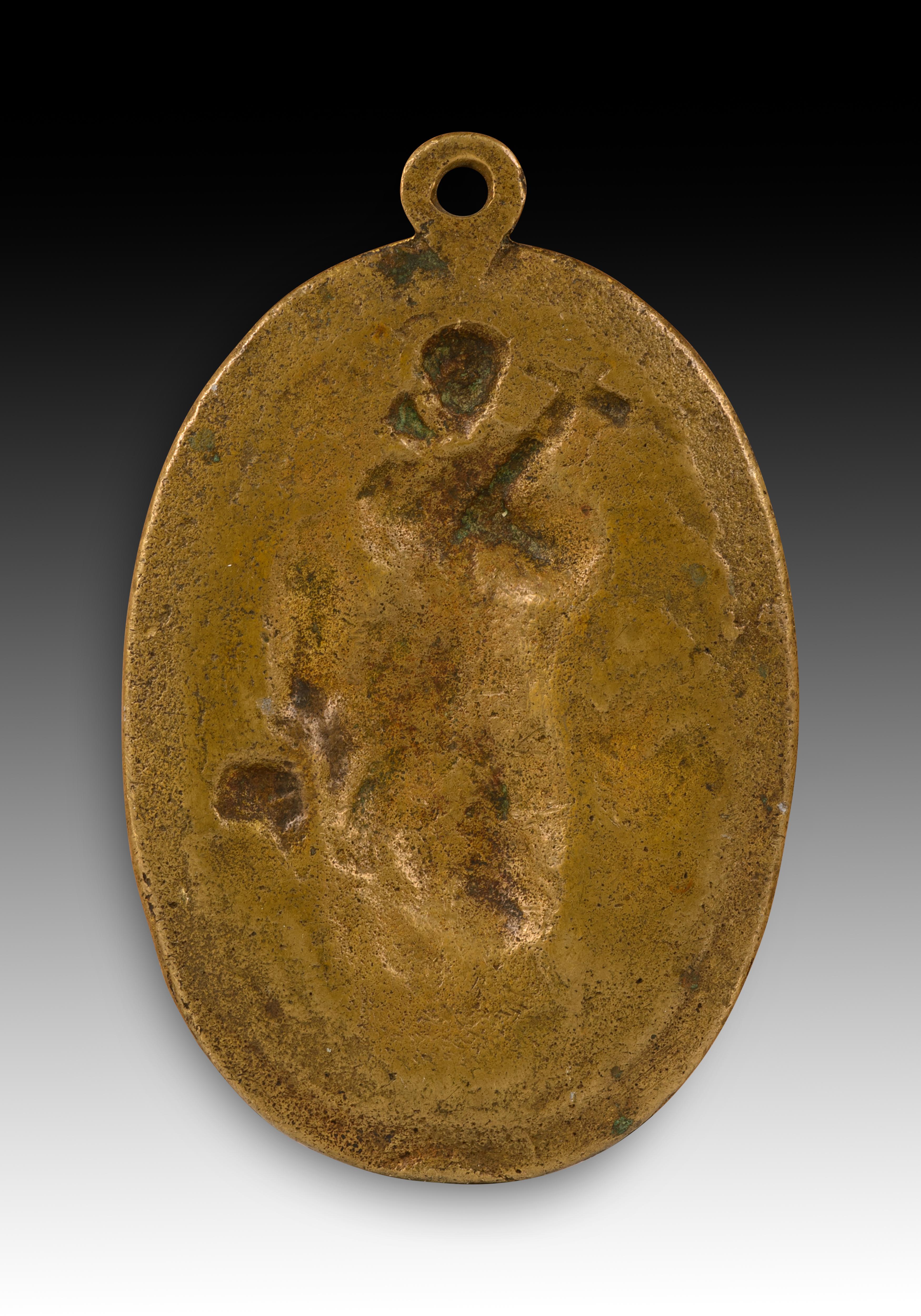 Barocco Targa devozionale, Sant'Antonio di Padova. Bronzo. Spanish School, XVII secolo. in vendita
