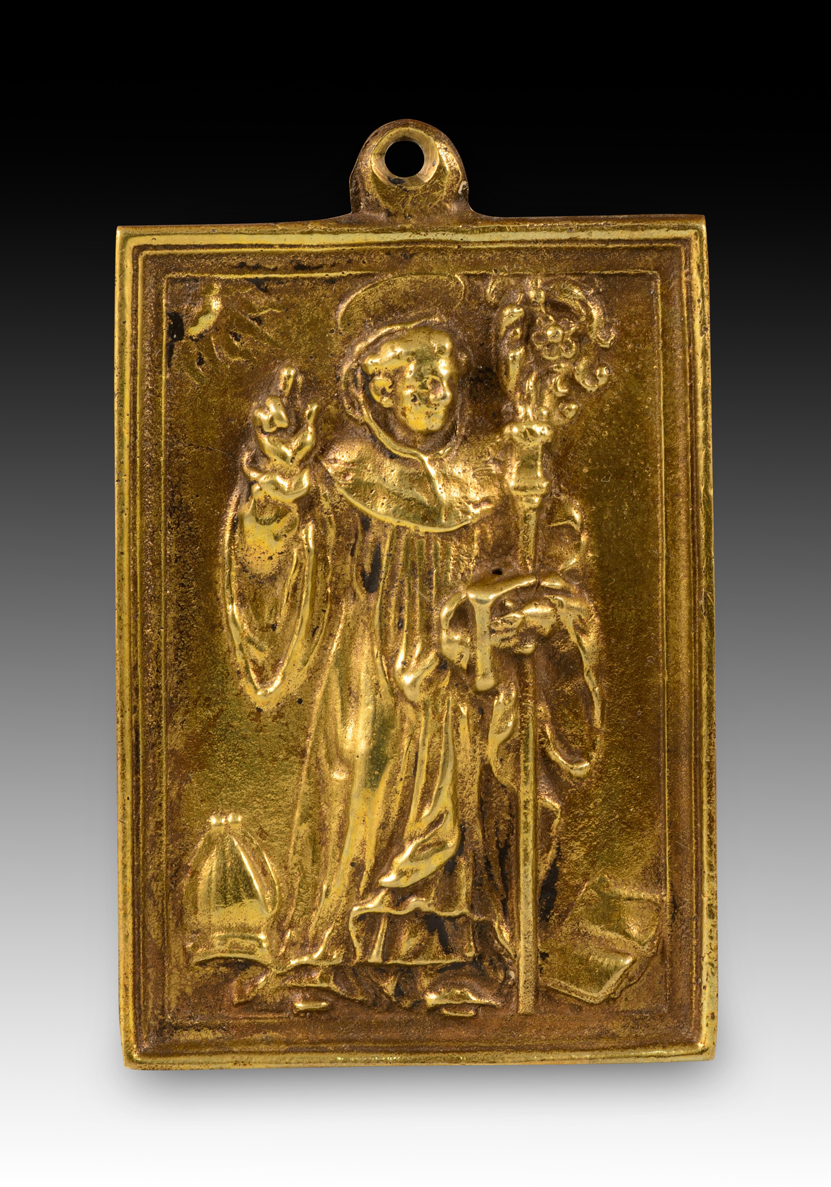 Barocco Targa devozionale, San Benedetto di Nursia. Bronzo. Spanish School, XVII sec. in vendita