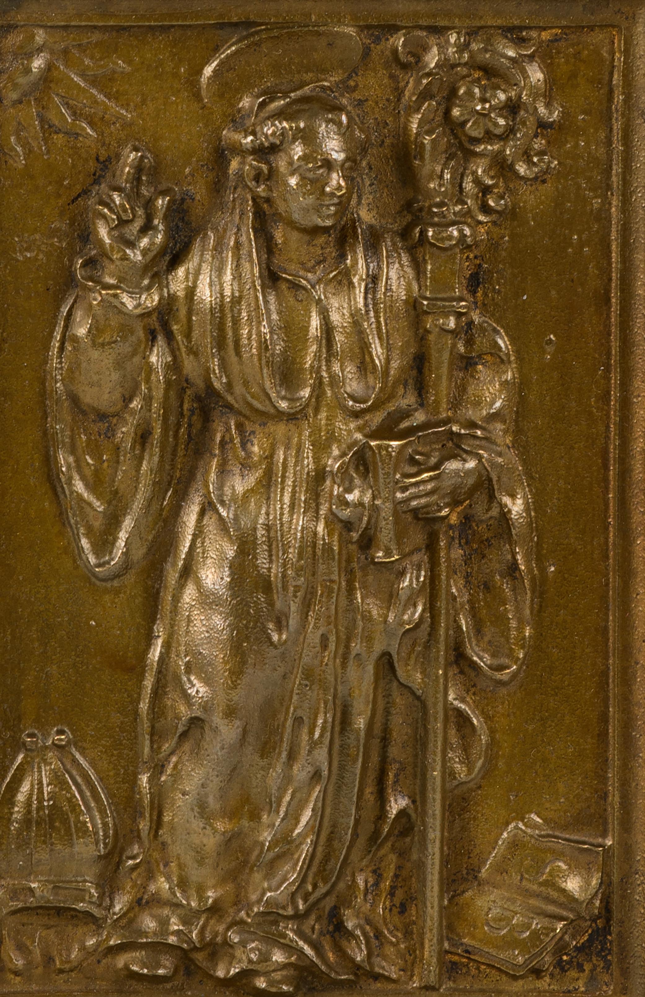 Spagnolo Targa devozionale, San Benedetto di Nursia. Bronzo. Spanish School, XVII sec. in vendita