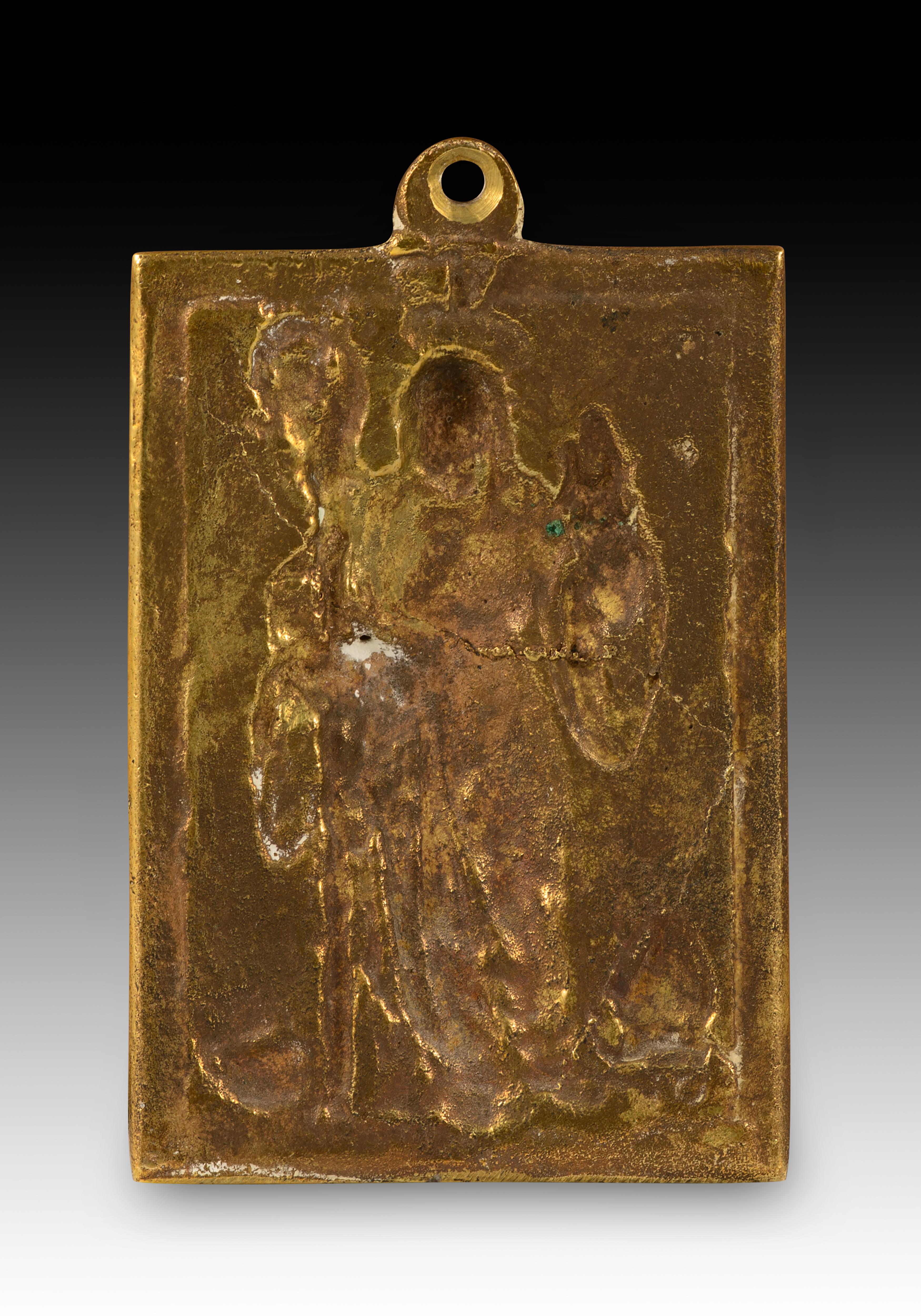 Spagnolo Targa devozionale, San Benedetto di Nursia. Bronzo. Spanish School, XVII sec. in vendita