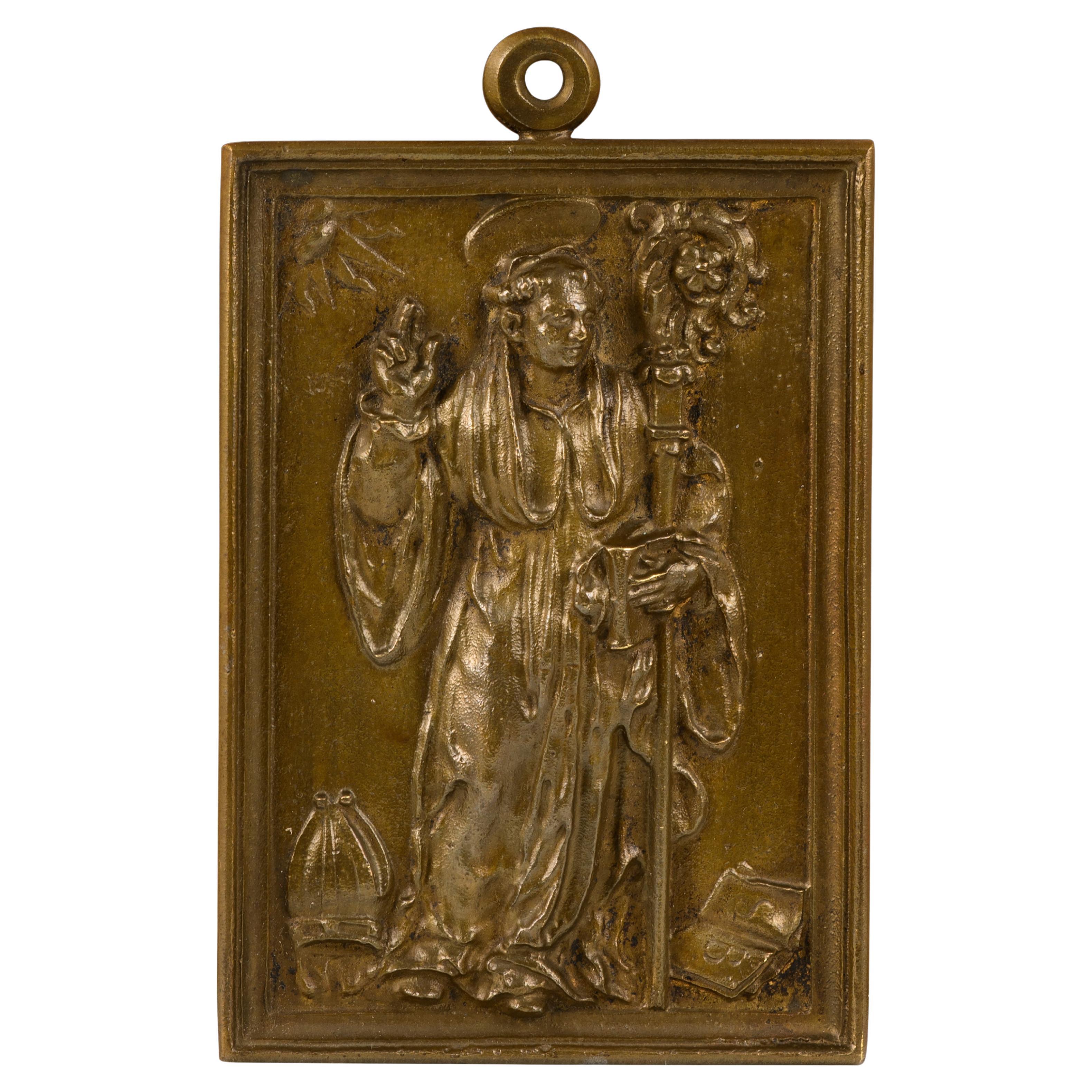 Targa devozionale, San Benedetto di Nursia. Bronzo. Spanish School, XVII sec.