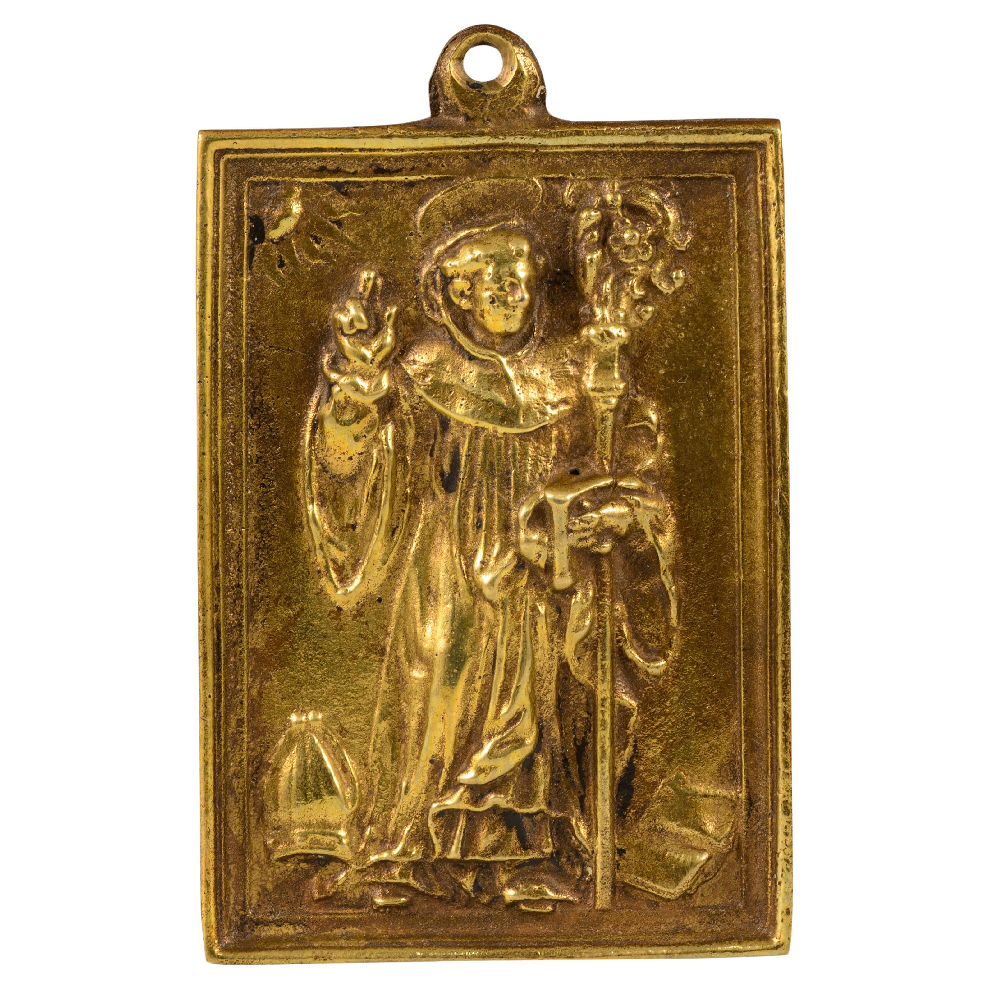 Targa devozionale, San Benedetto di Nursia. Bronzo. Spanish School, XVII sec.