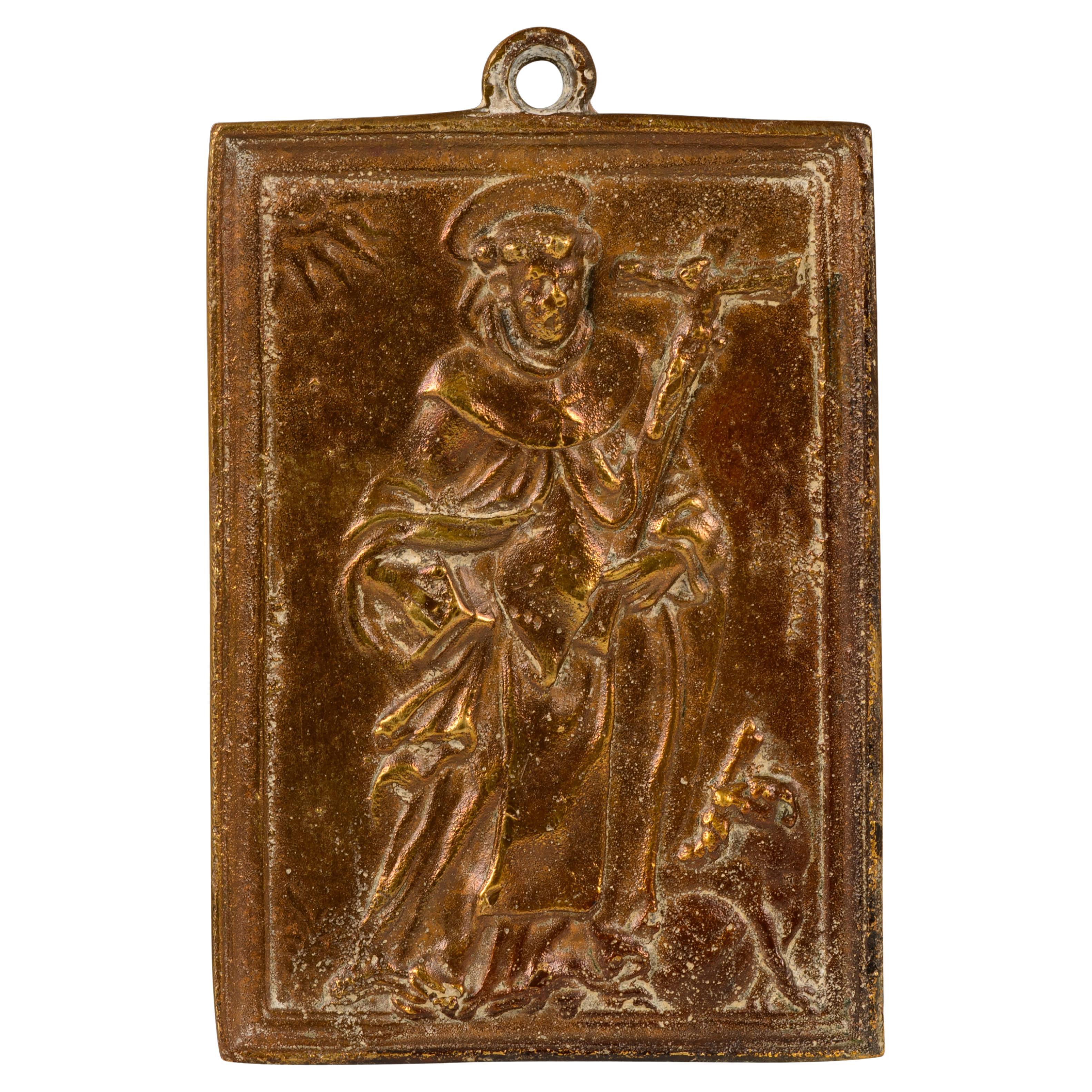 Targa devozionale, San Domenico di Guzmán. Bronzo. Spanish School, XVII secolo
