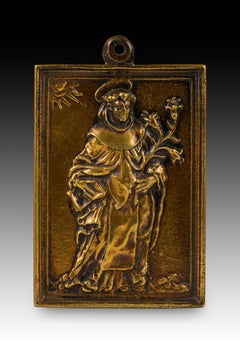 Devotional plaque, Saint Thomas Aquinas. Bronze. Spanish School, 17th-18th c