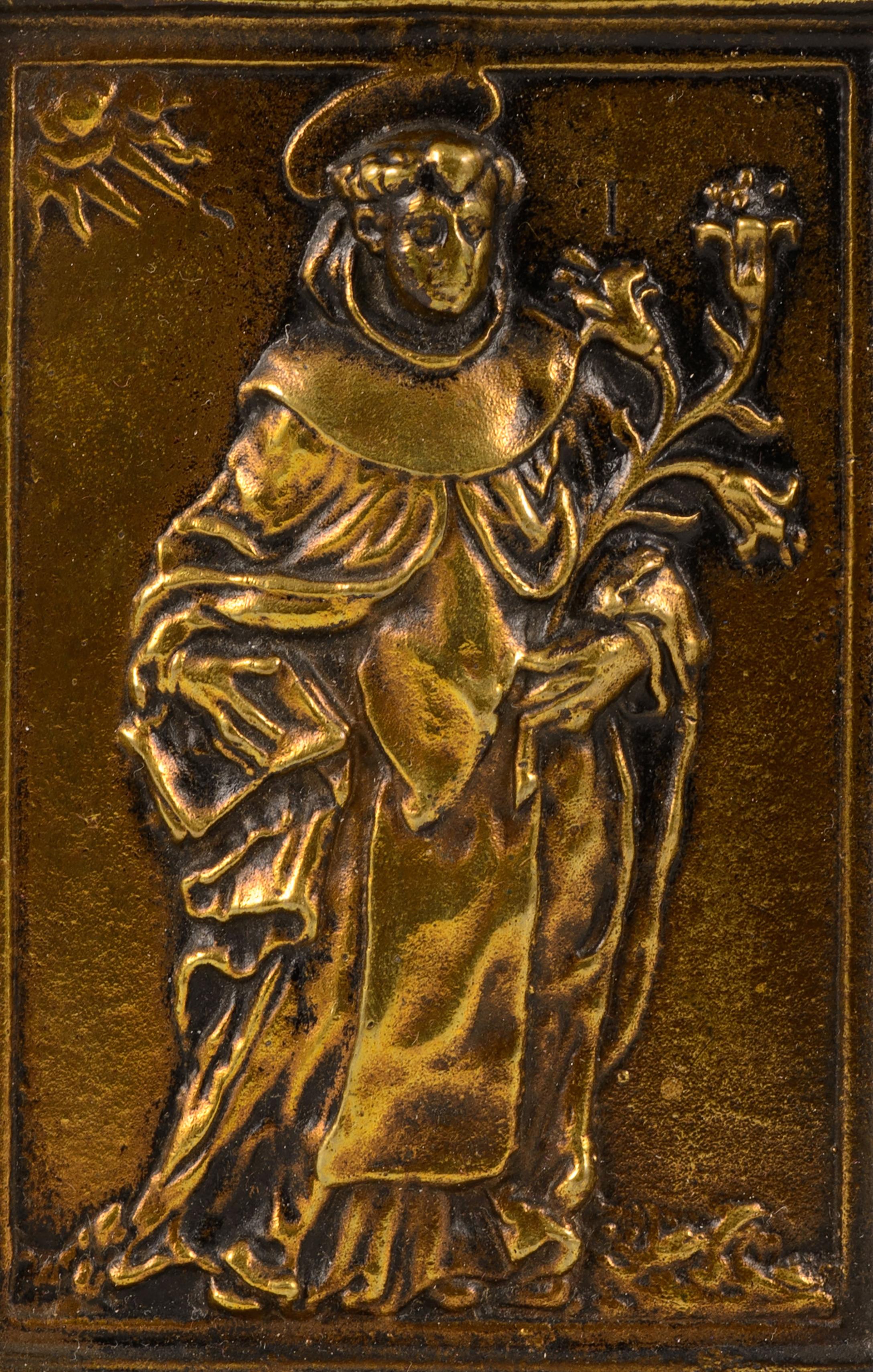 Spagnolo Targa devozionale, San Thomas d'Aquino. Bronzo. Spanish School, 17°-18° sec. in vendita