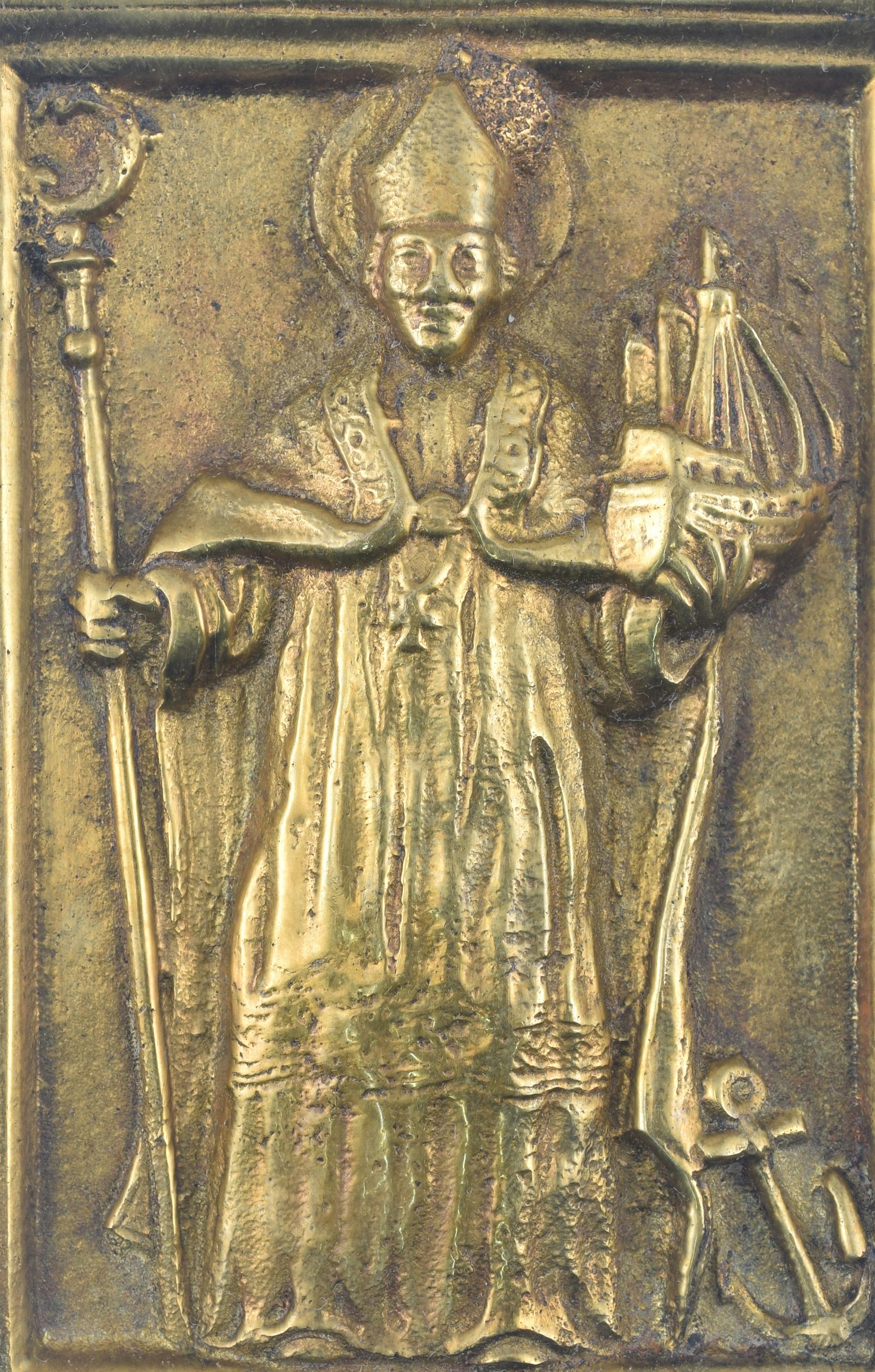 Espagnol Plaque de dévotion, San Telmo ou Sanct'Elmo. Bronze. École espagnole, 19e siècle en vente