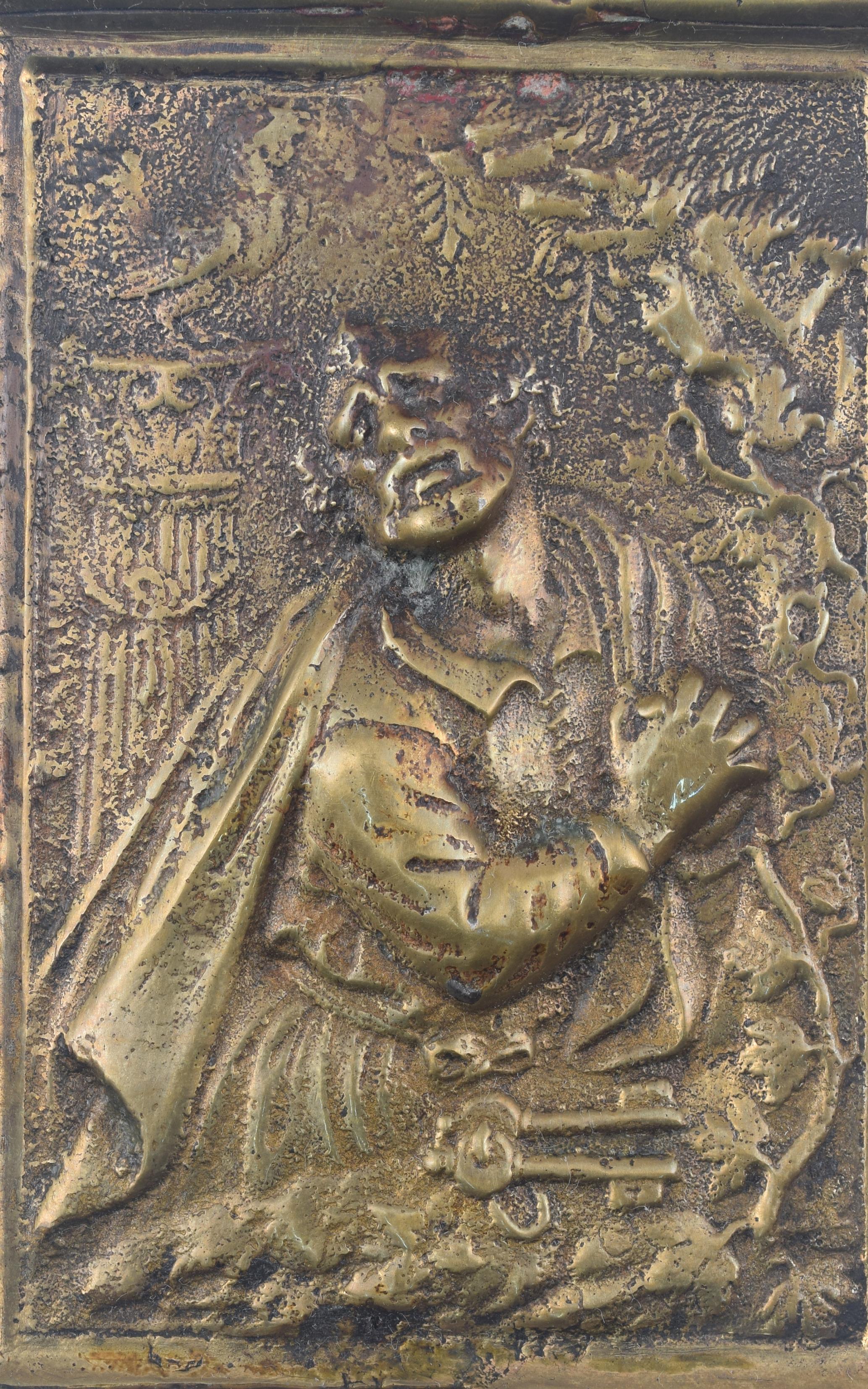 Devotional plaque, St Peter Repenting. Bronze. Spanish school, 19th century. In Fair Condition For Sale In Madrid, ES